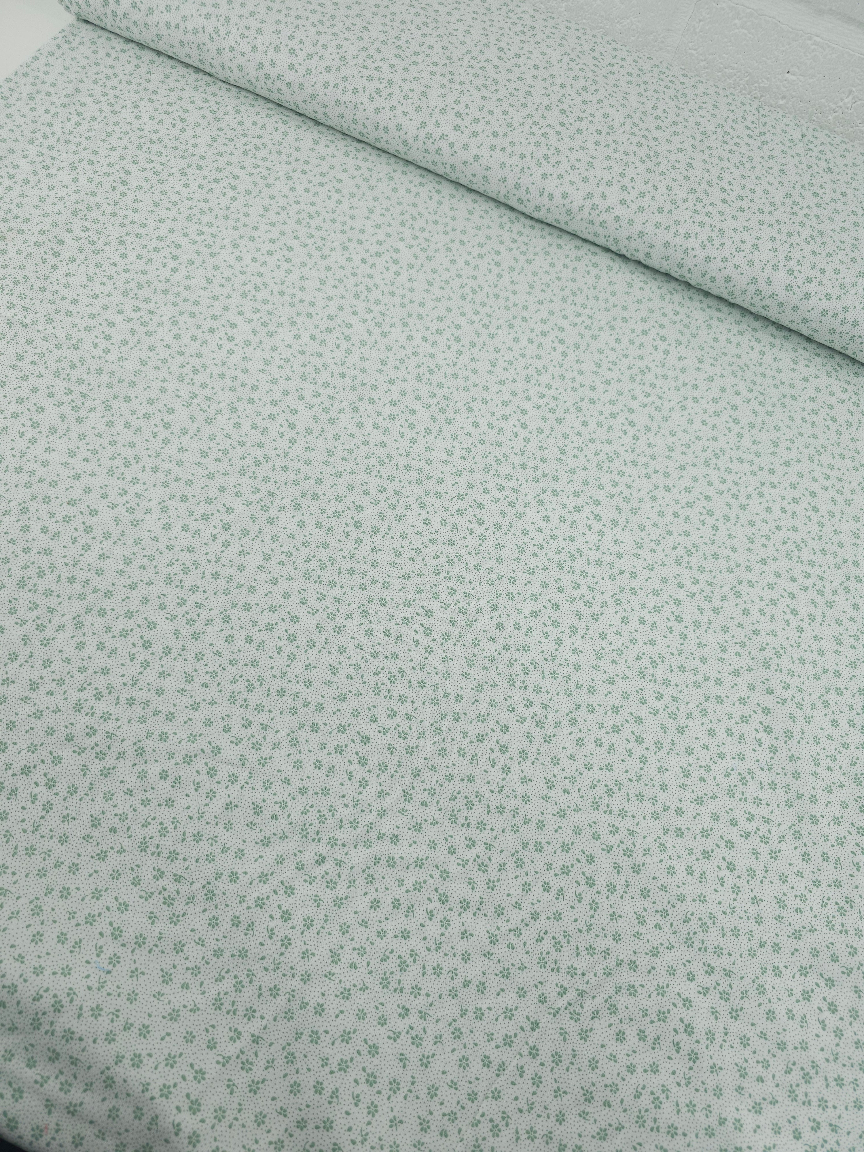 Sage/White Ultra Mini Tossed Flowers Lightweight Cotton 60"