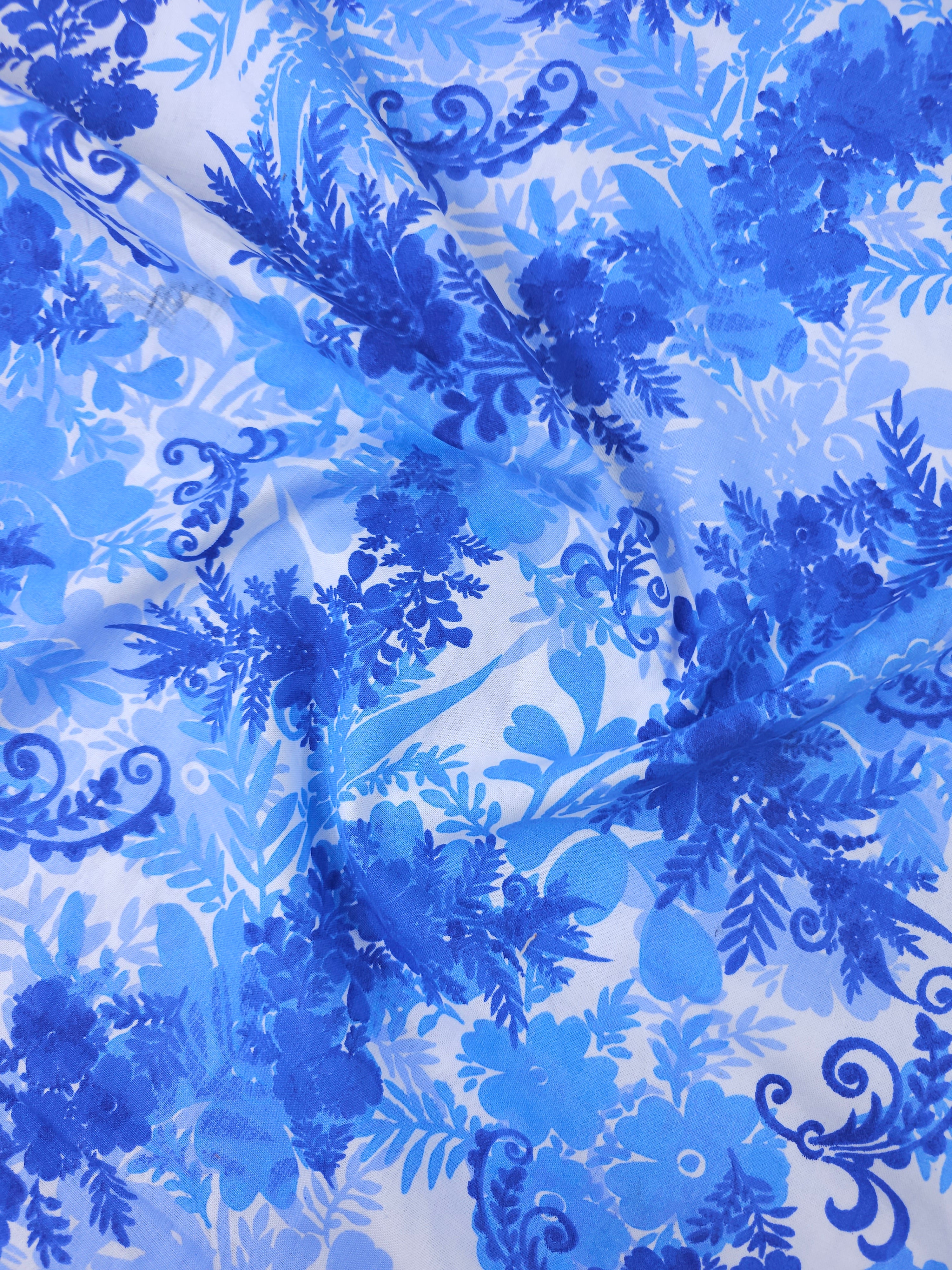 Blue Swirl Floral Fusion 100% Cotton