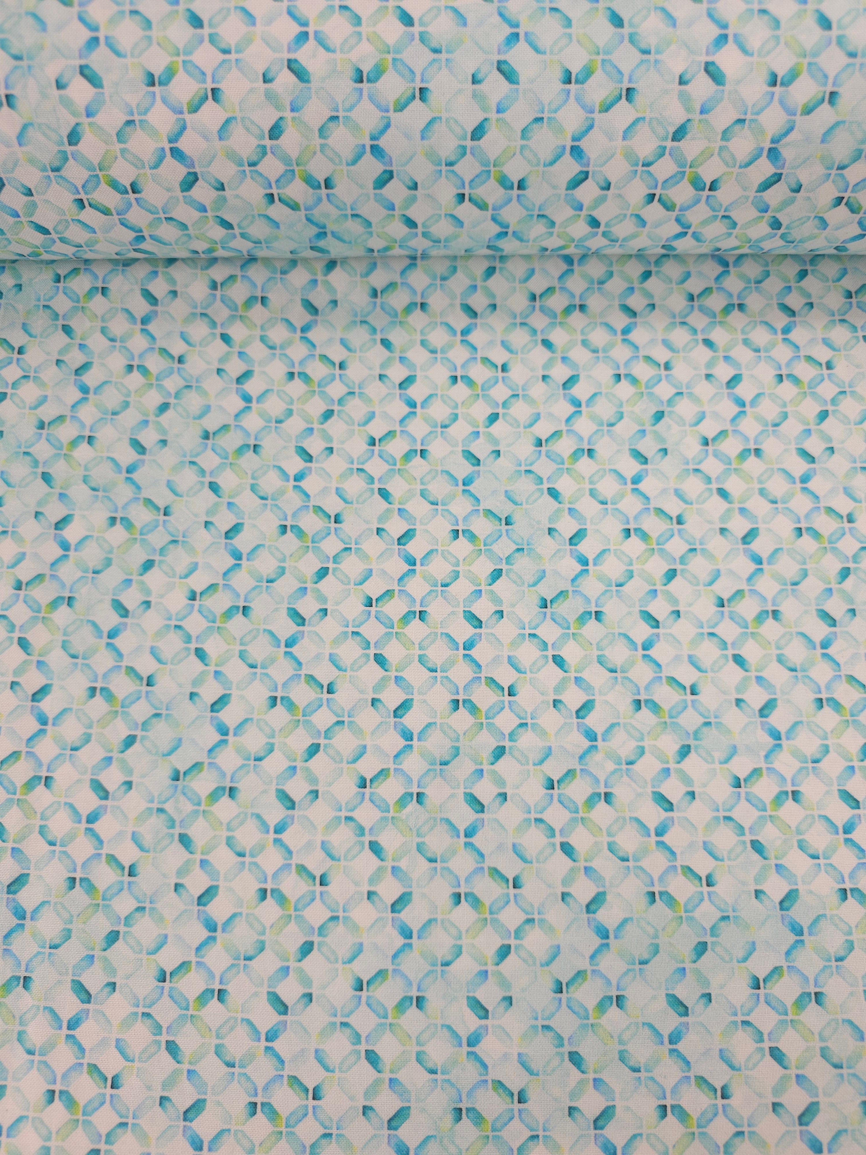 Light Blue/Green Abstract Diamond 100% Cotton