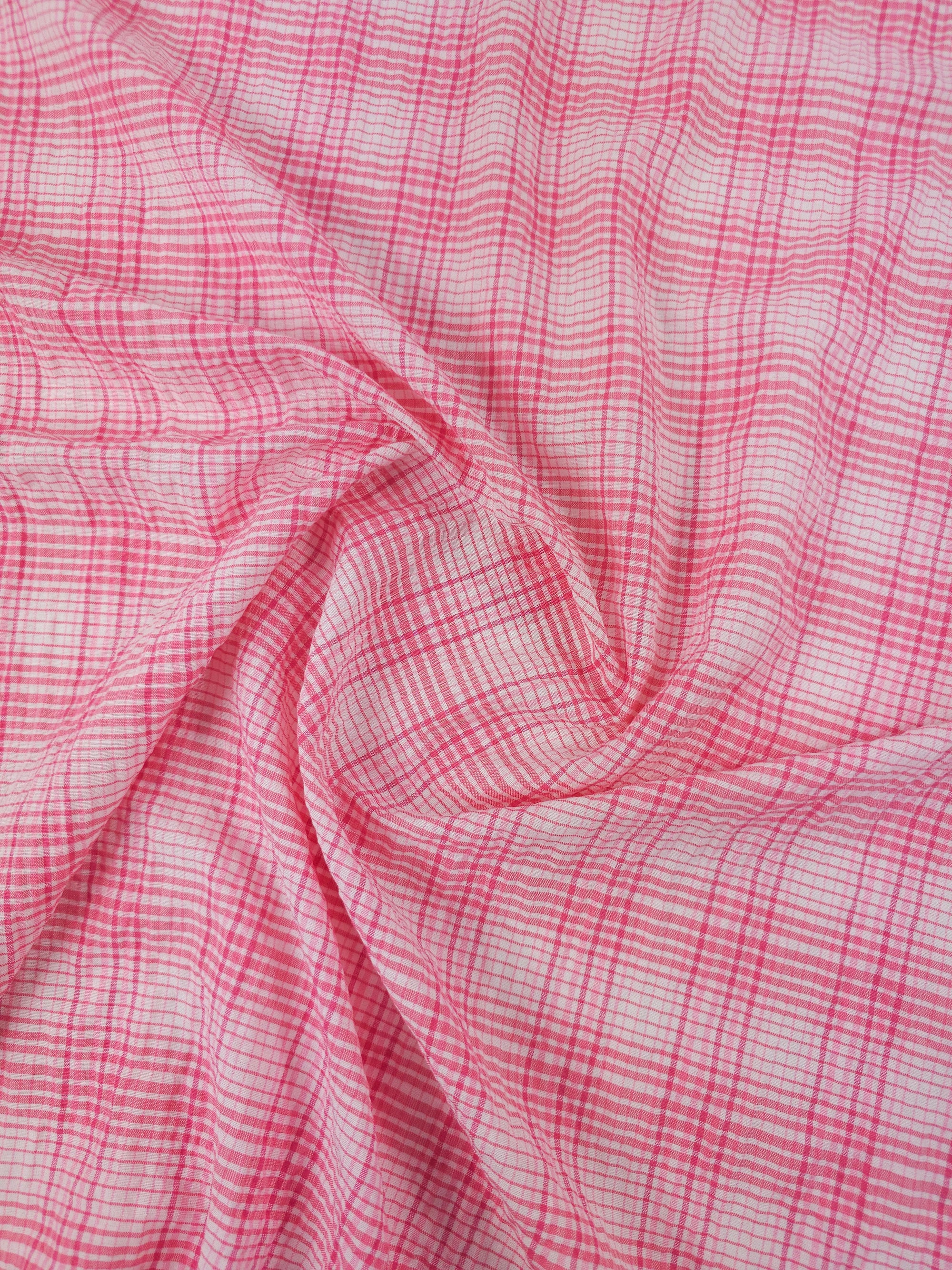 Pink Tartan Crinkle Cotton
