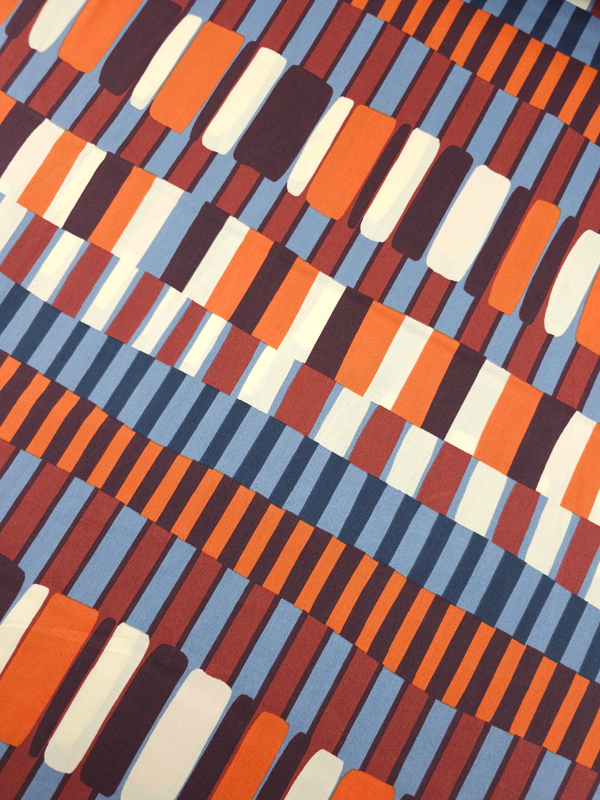 Orange/Blue Abstract Layer Stripes Cotton Viscose