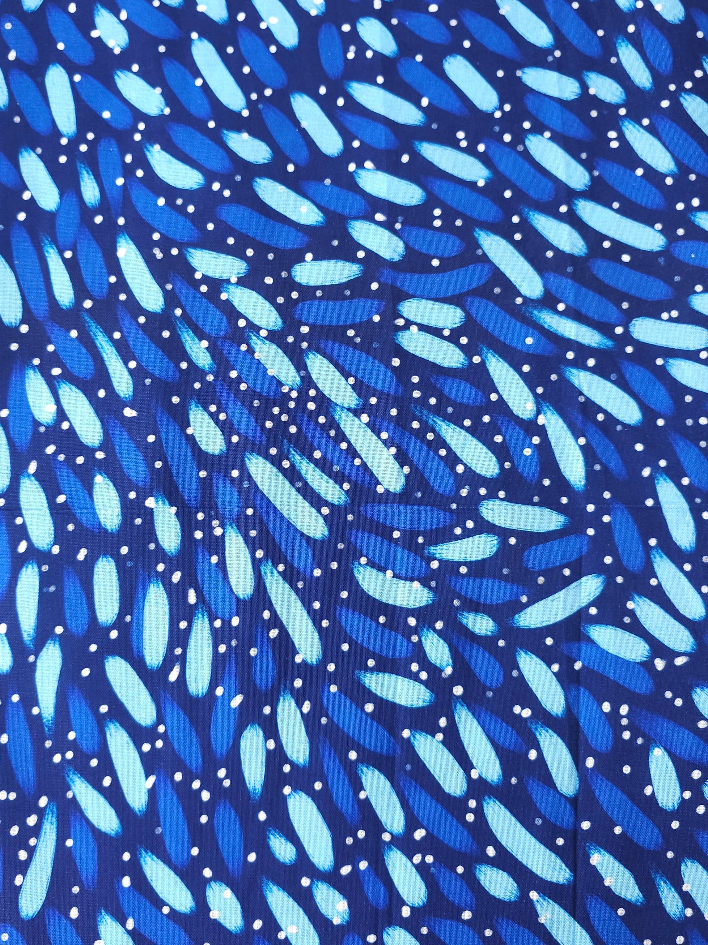 Blue Polka Brushstroke 100% Cotton