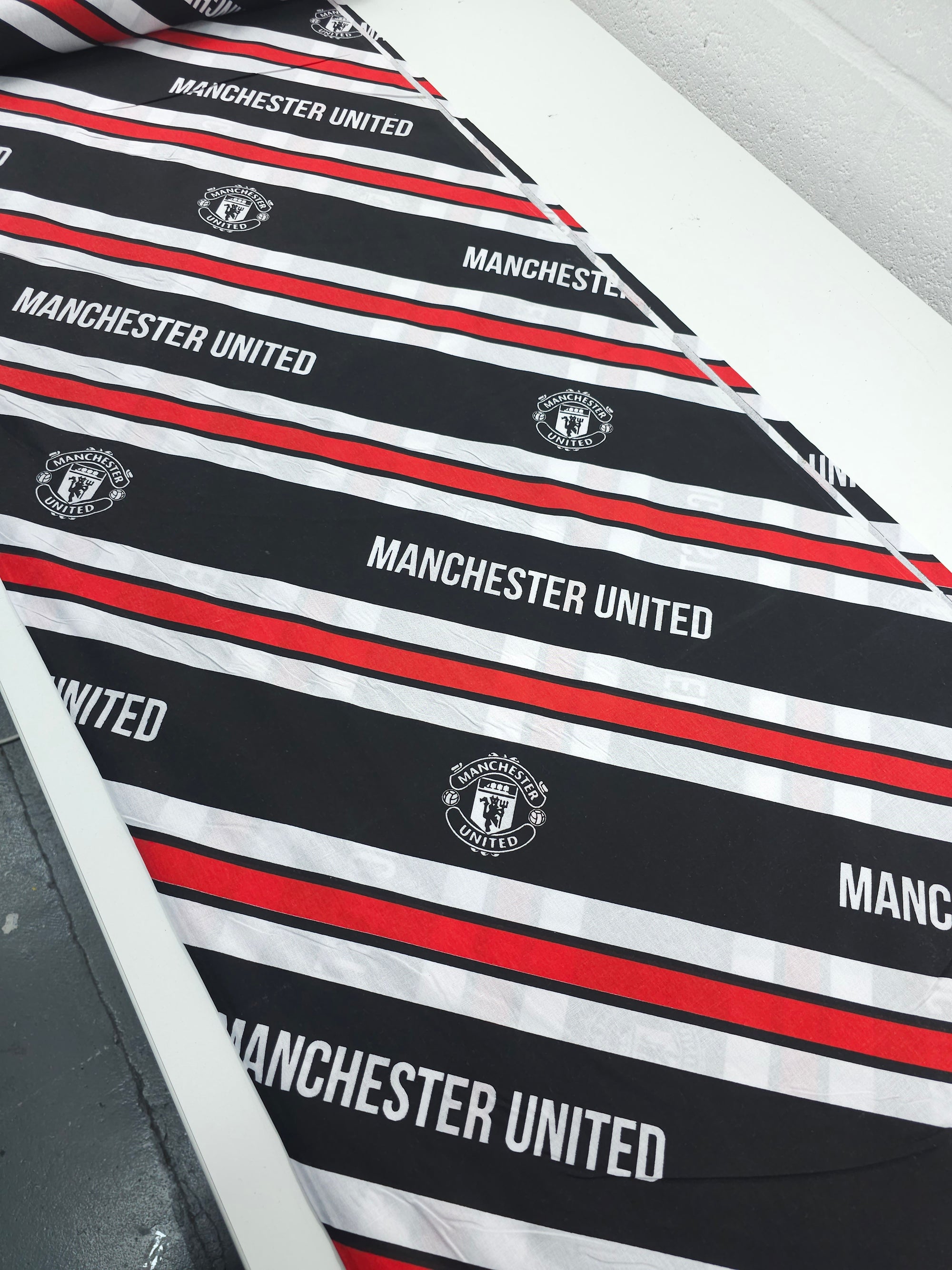 Manchester United FC Emblem Stripe 100% Cotton Football Fabric 82" *EXTRA WIDE*
