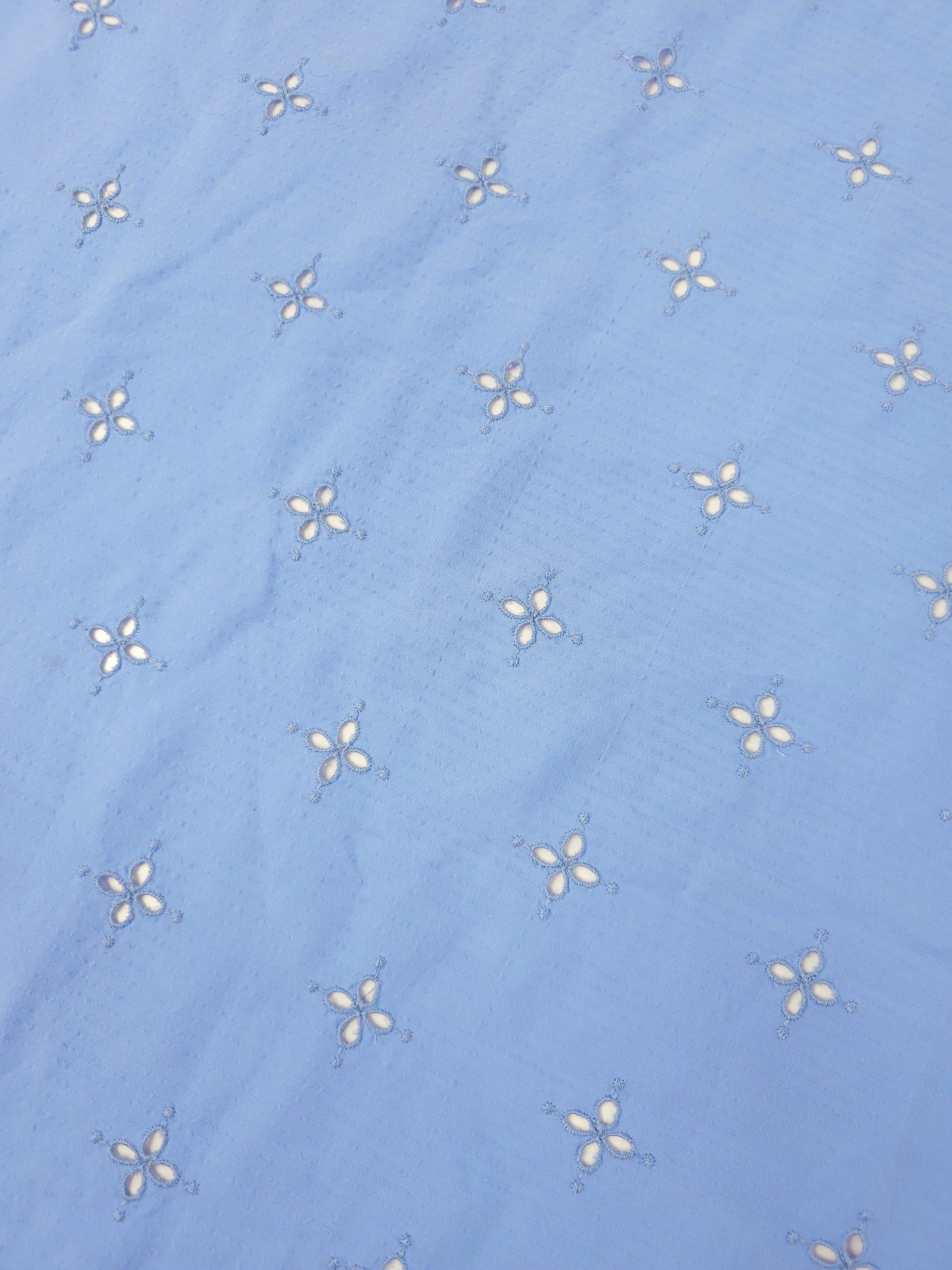 Cornflower Blue Faint Stripe Petal Cambric Cotton Broderie Anglaise