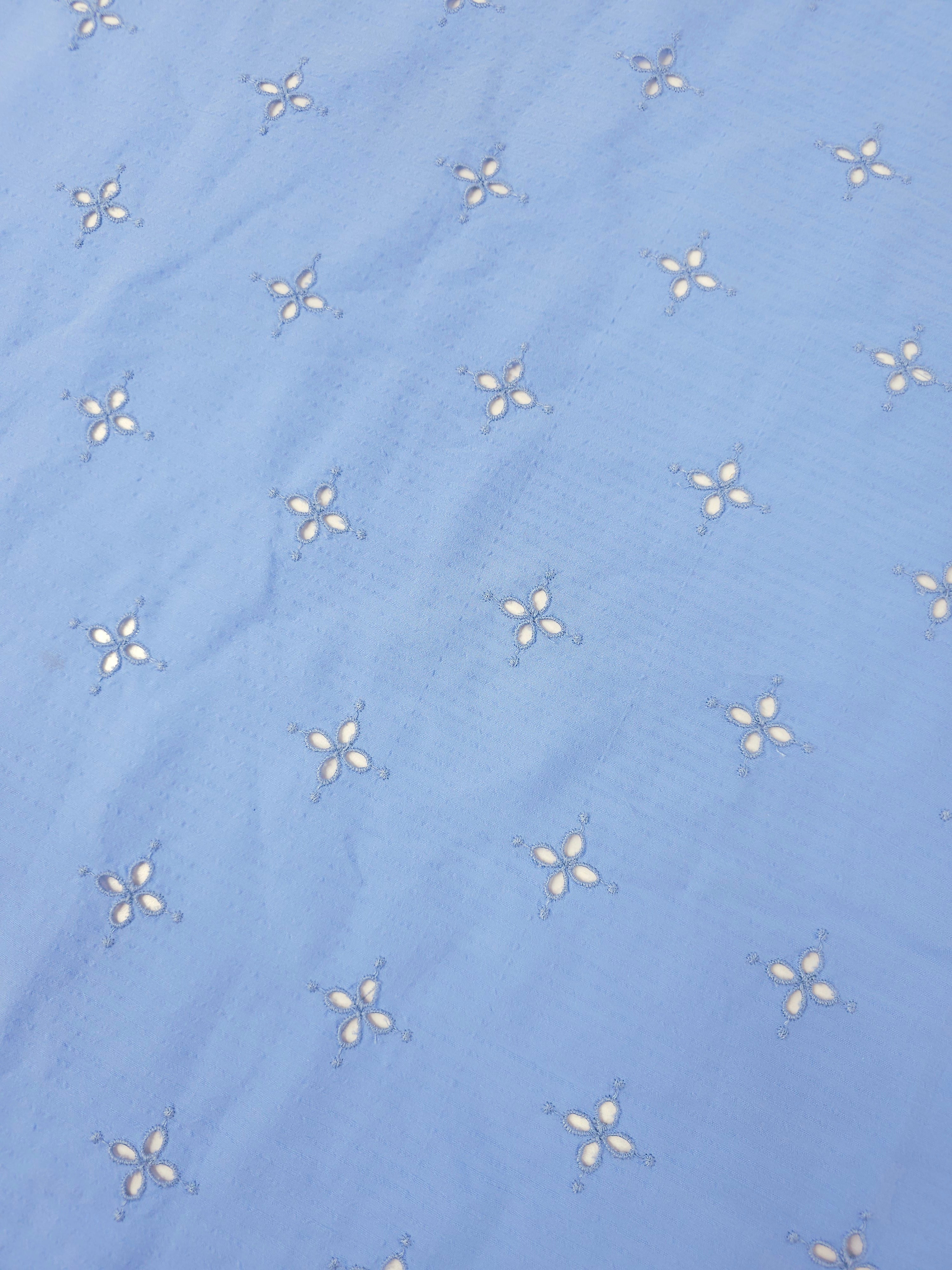 Cornflower Blue Faint Stripe Petal Cambric Cotton Broderie Anglaise
