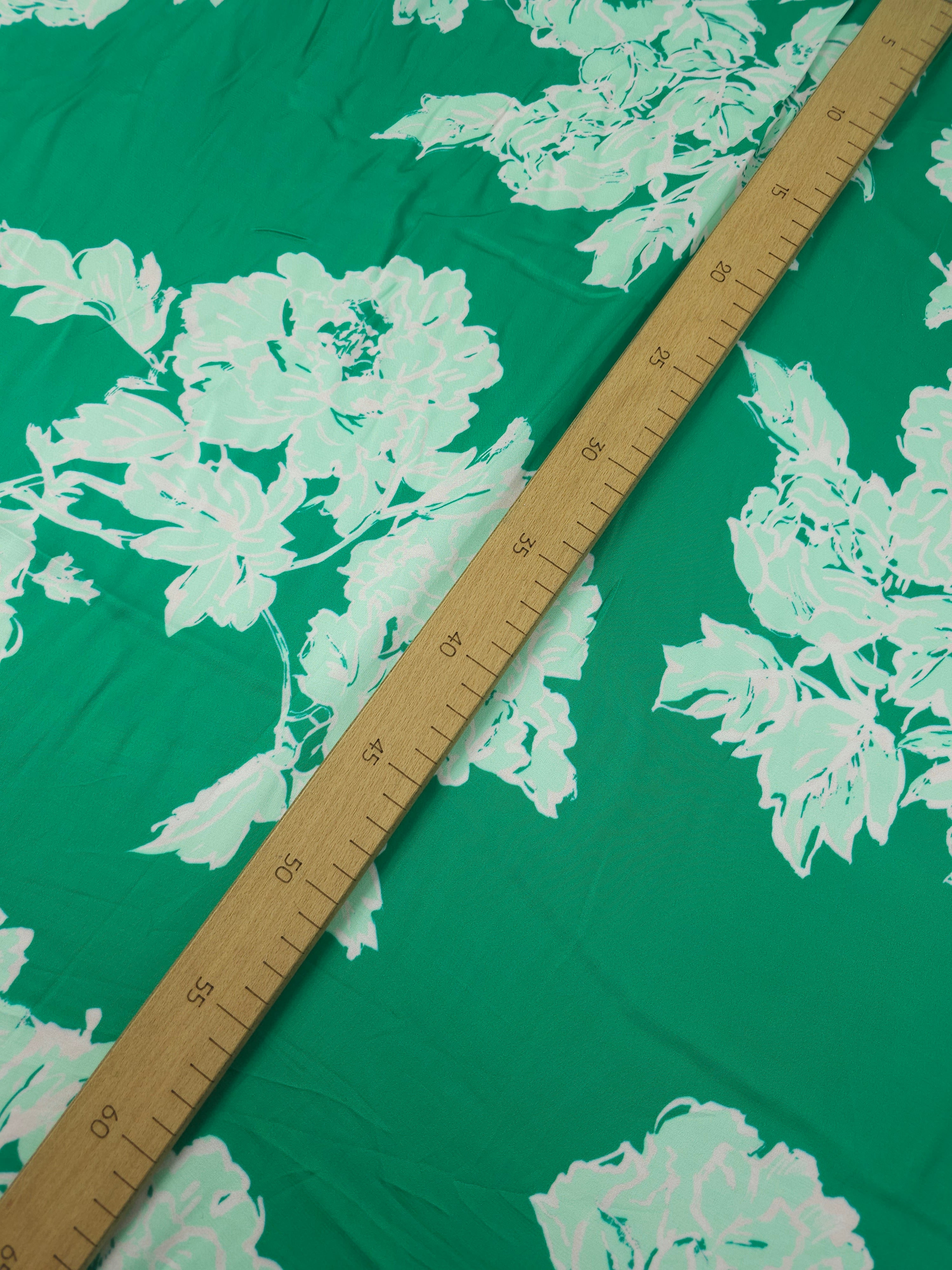 Green/Pink Large Flower Bunch Viscose Satin *DEFECT*