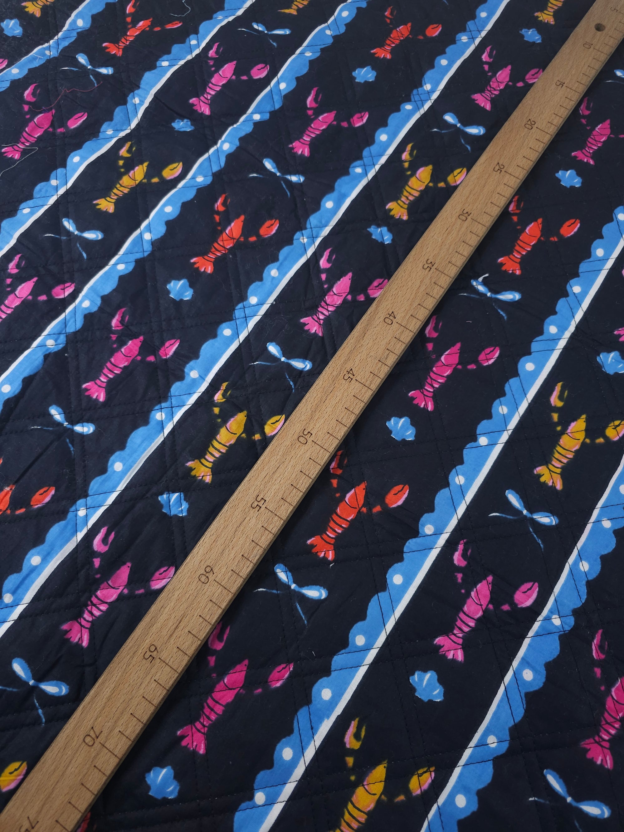 Dark Navy Lobster Stripe Quilted Screen Print - 1.35m Piece