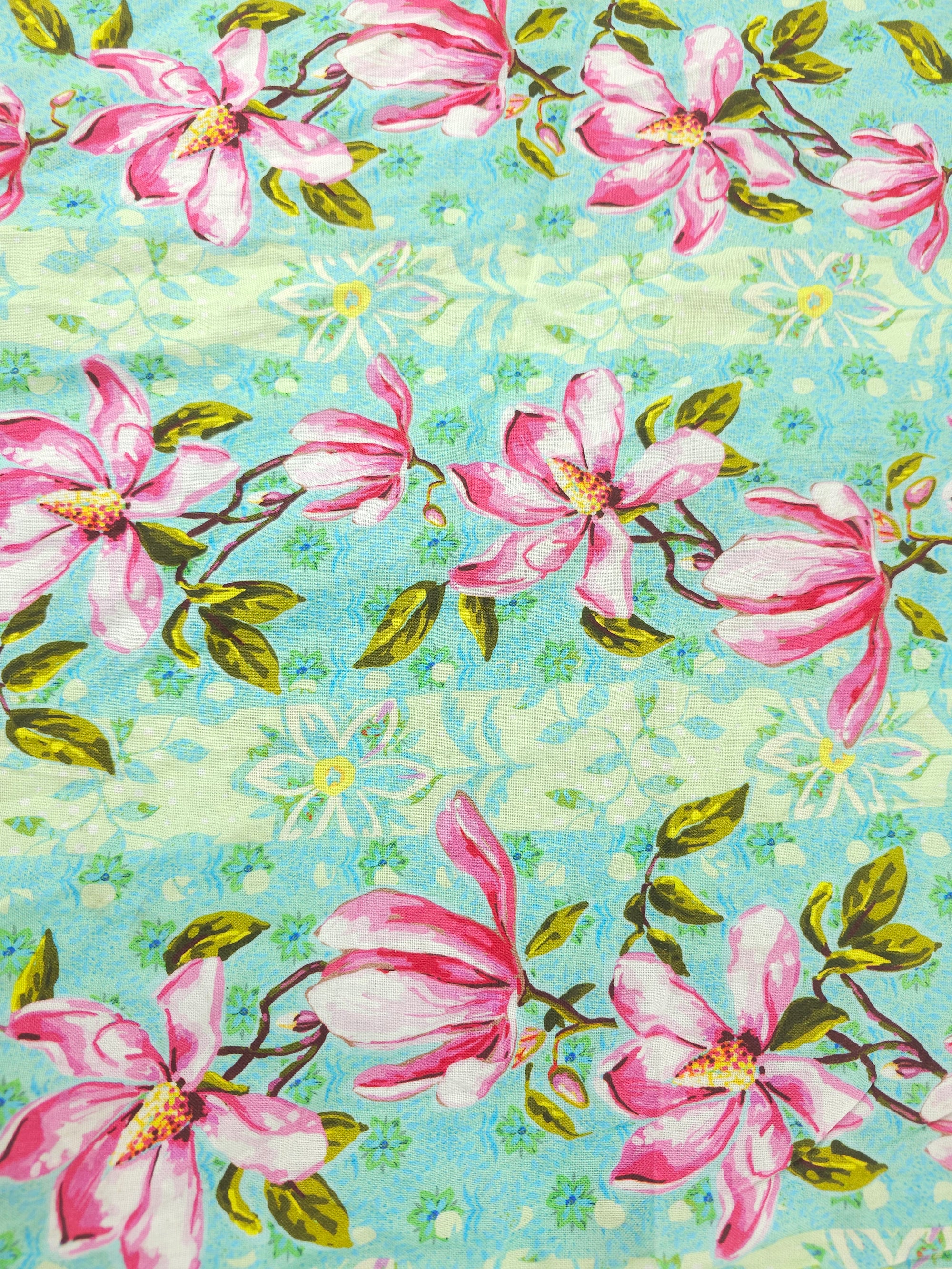 Teal floral stripe Cotton- 1.5m piece