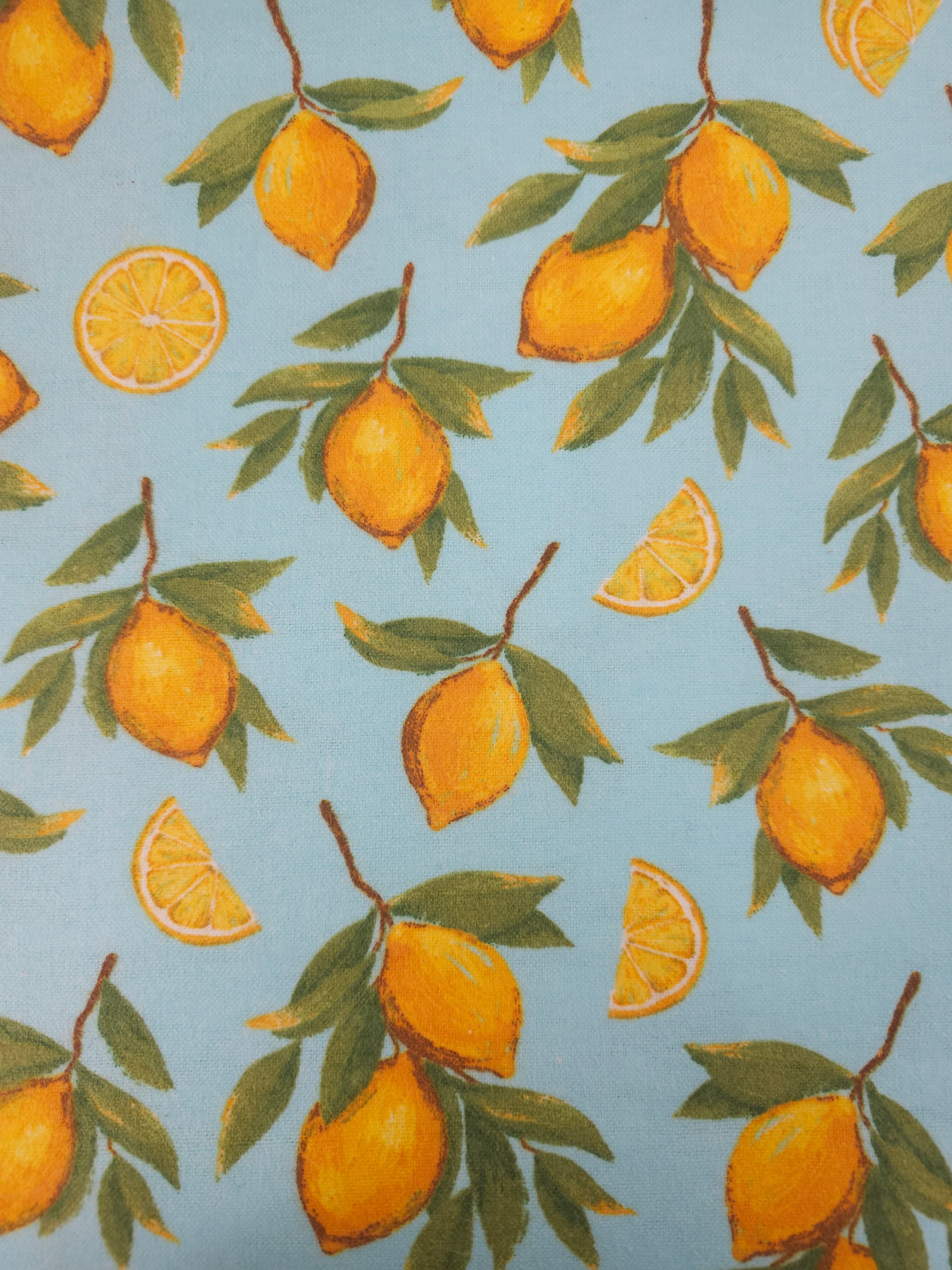 Light Blue Retro Lemon Lightweight Flannel Cotton