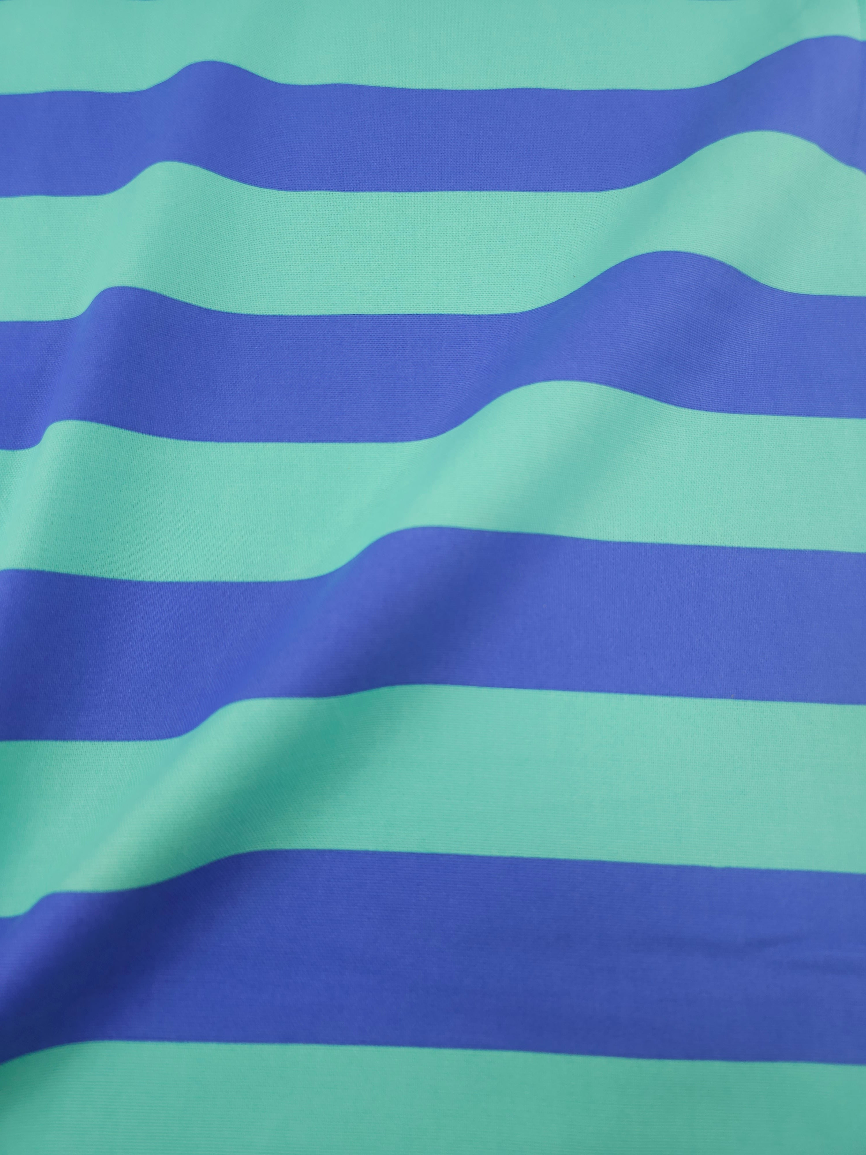 Mint/Periwinkle Blue Block Stripe Lightweight Canvas Cotton