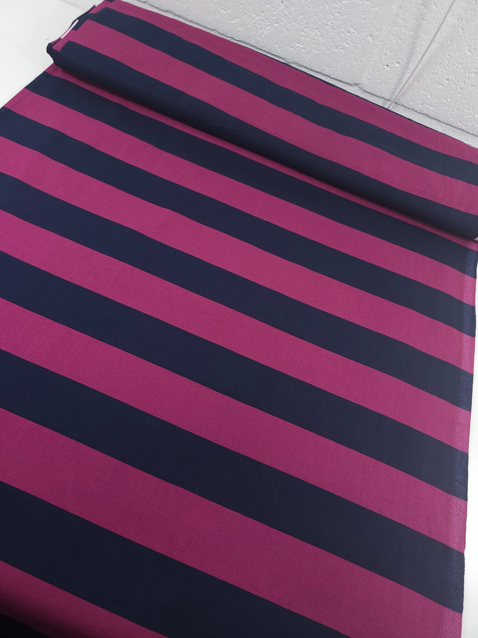 Magenta/Navy Block Stripe Lightweight Canvas Cotton