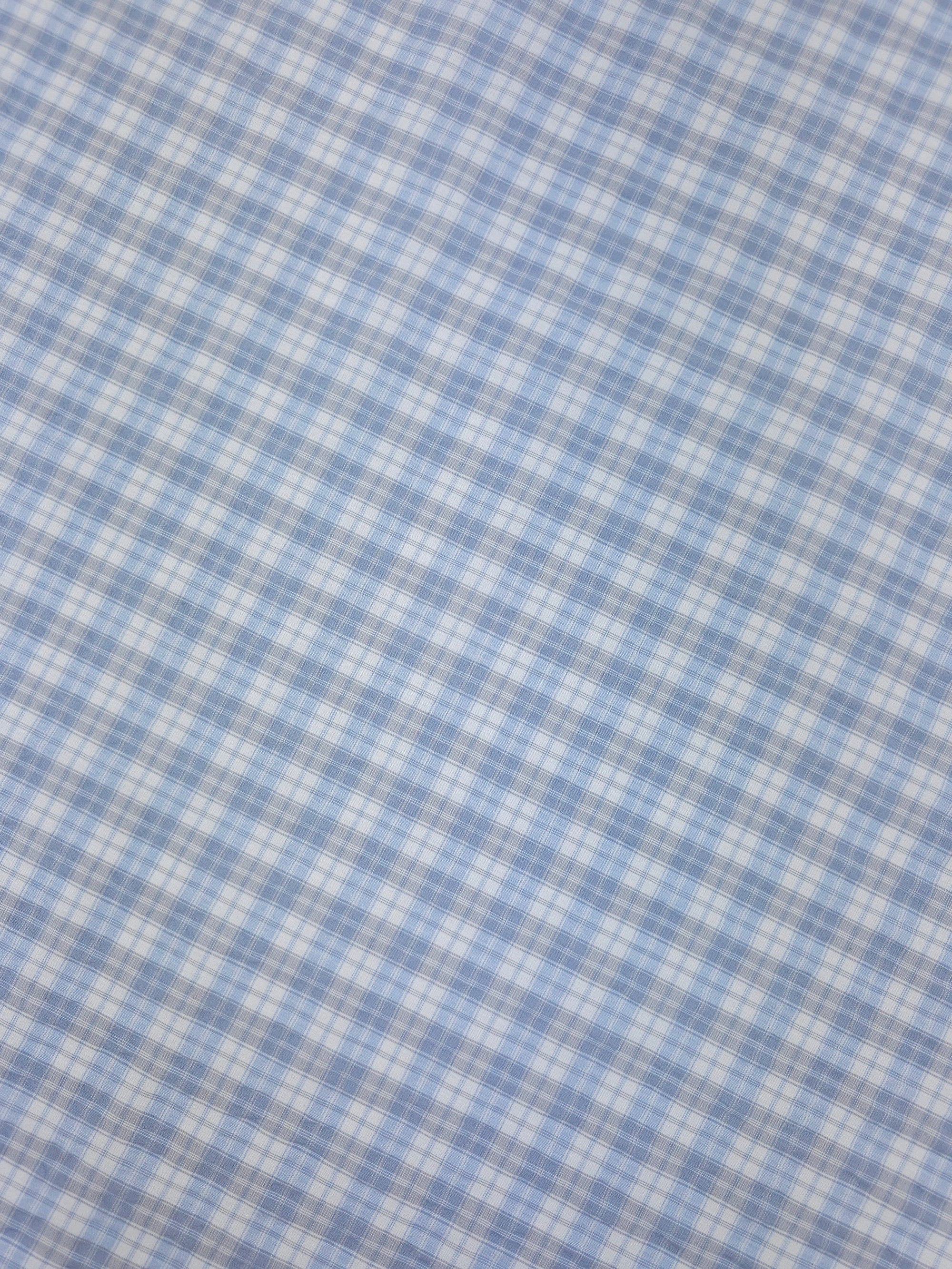 Baby Blue/Grey Tartan Crinkle Poly Cotton