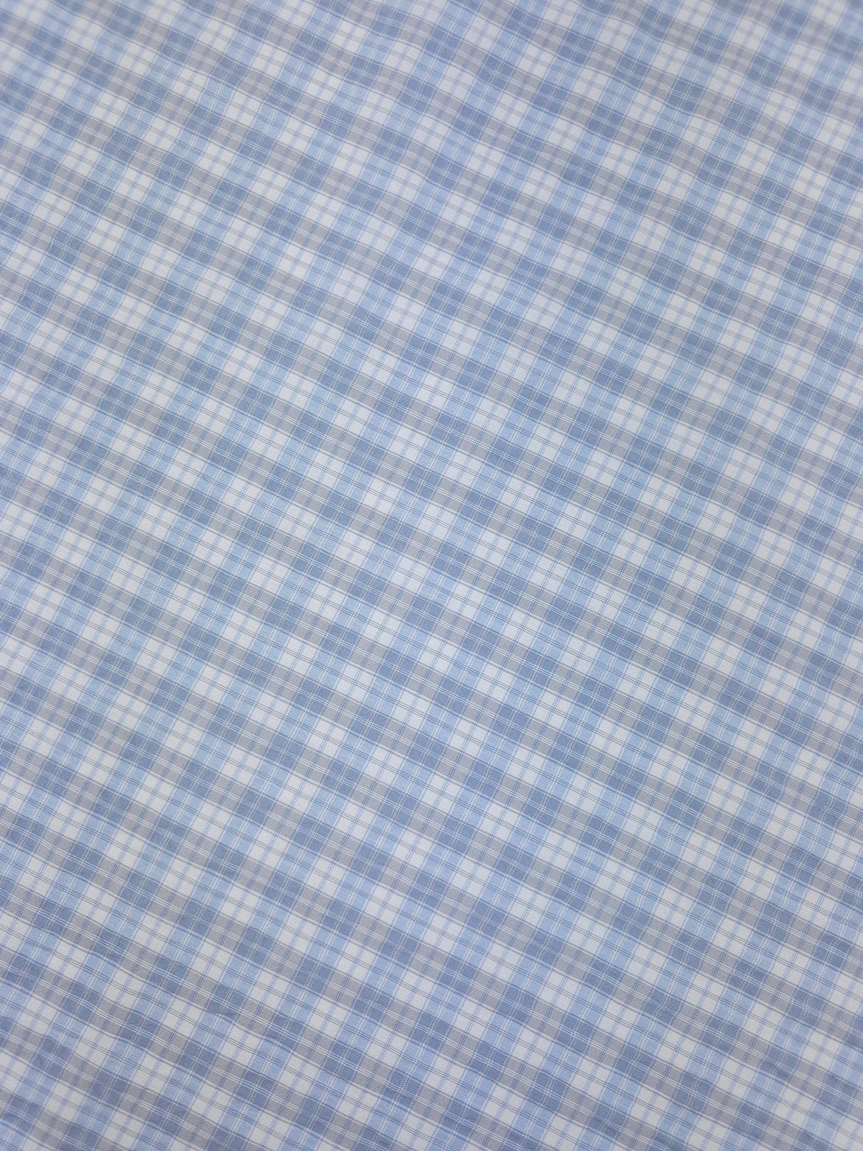 Baby Blue/Grey Tartan Crinkle Poly Cotton