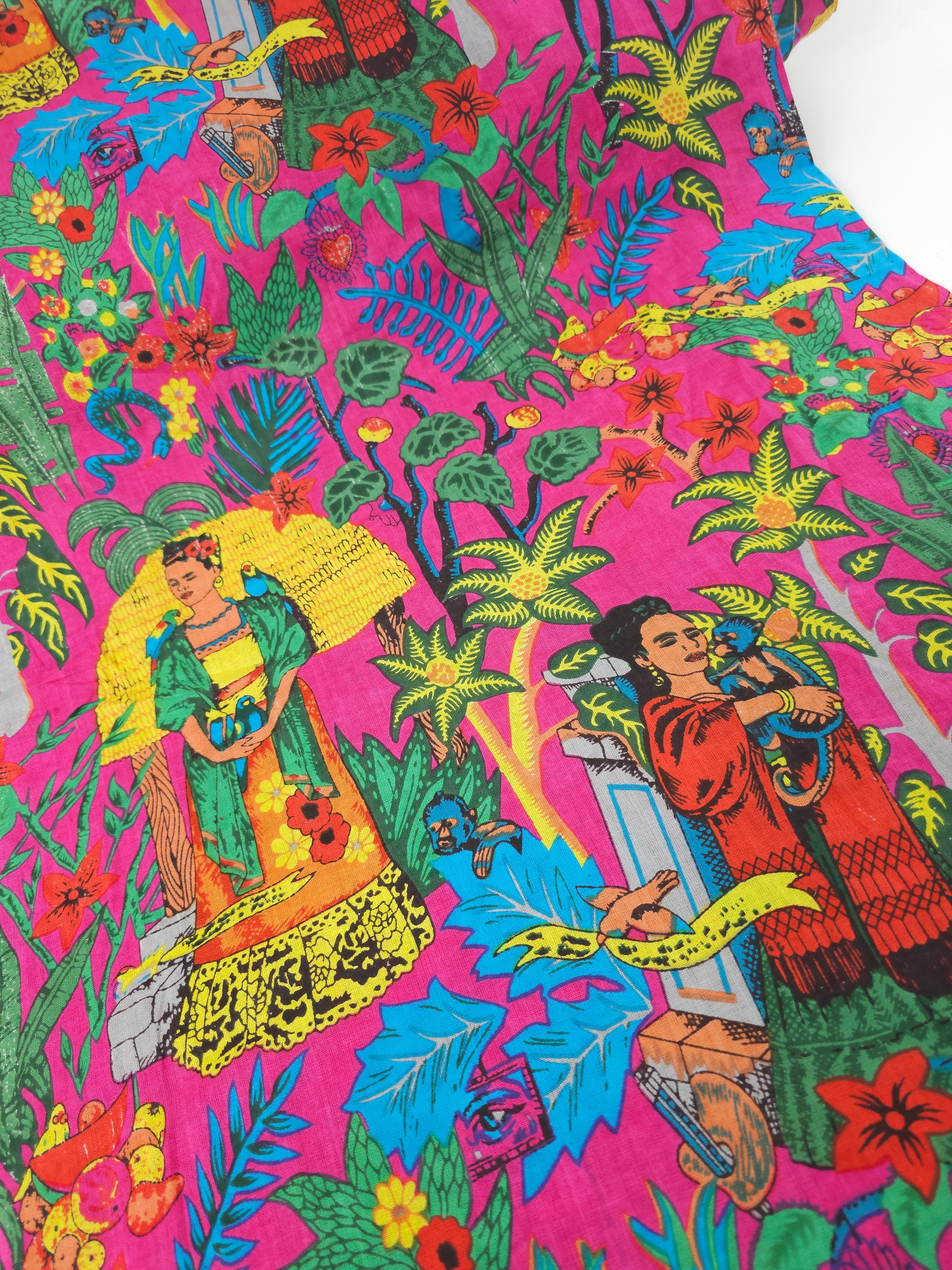 Hot Pink Frida Kahlo Block Print Cotton