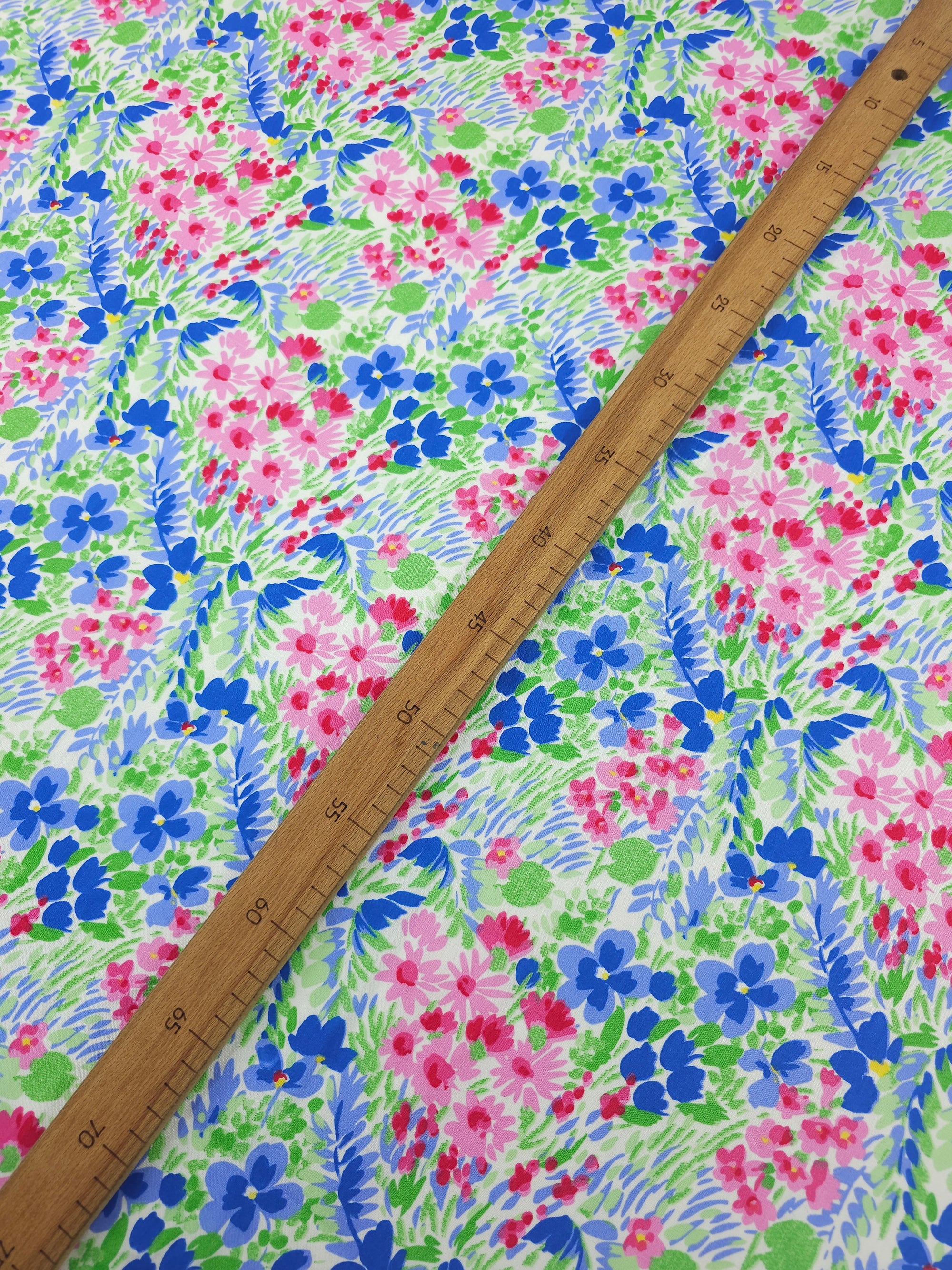 Pink/Blue Floral Party Bloom Viscose Crepe
