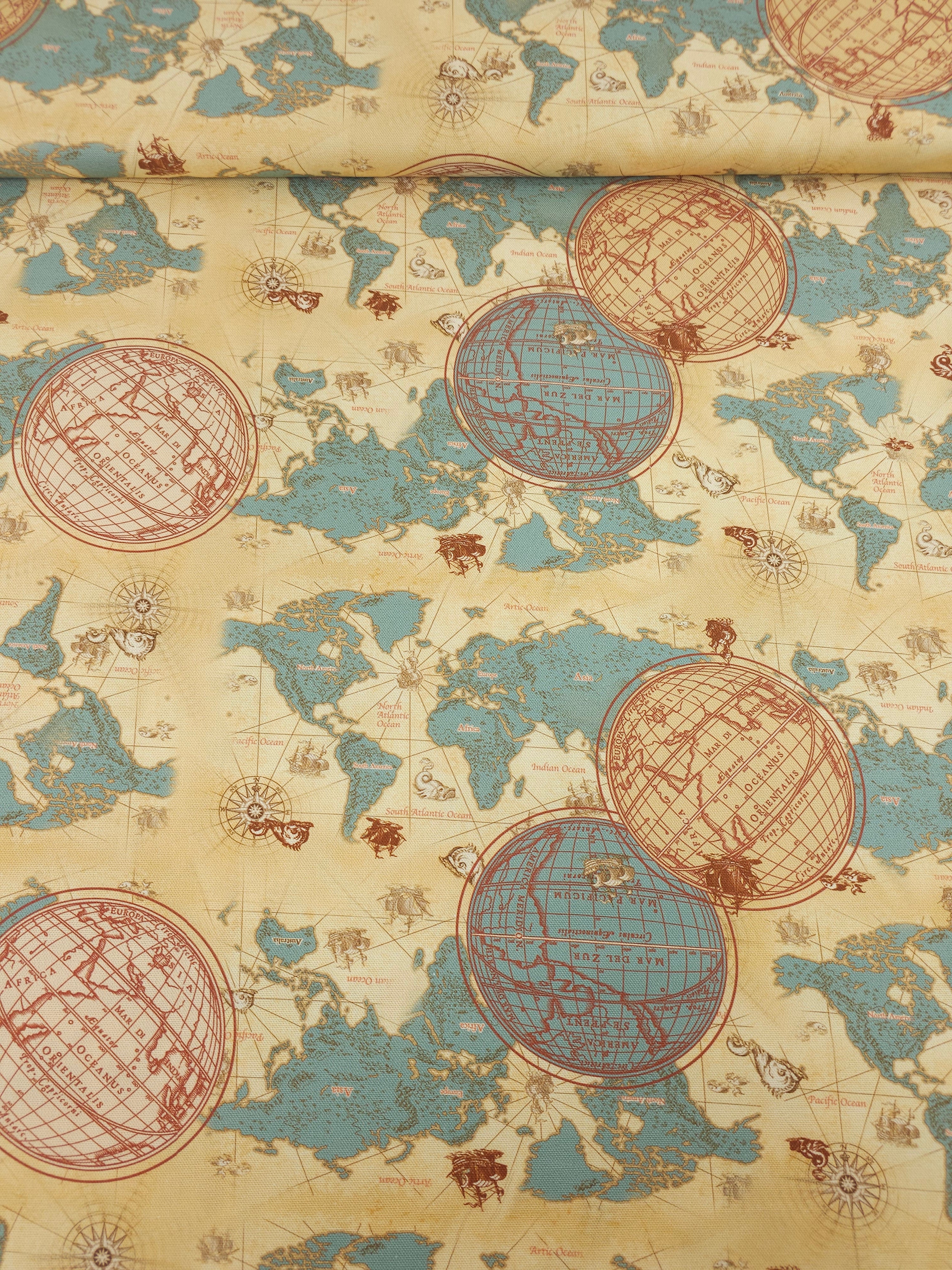 Retro World Map Canvas Cotton
