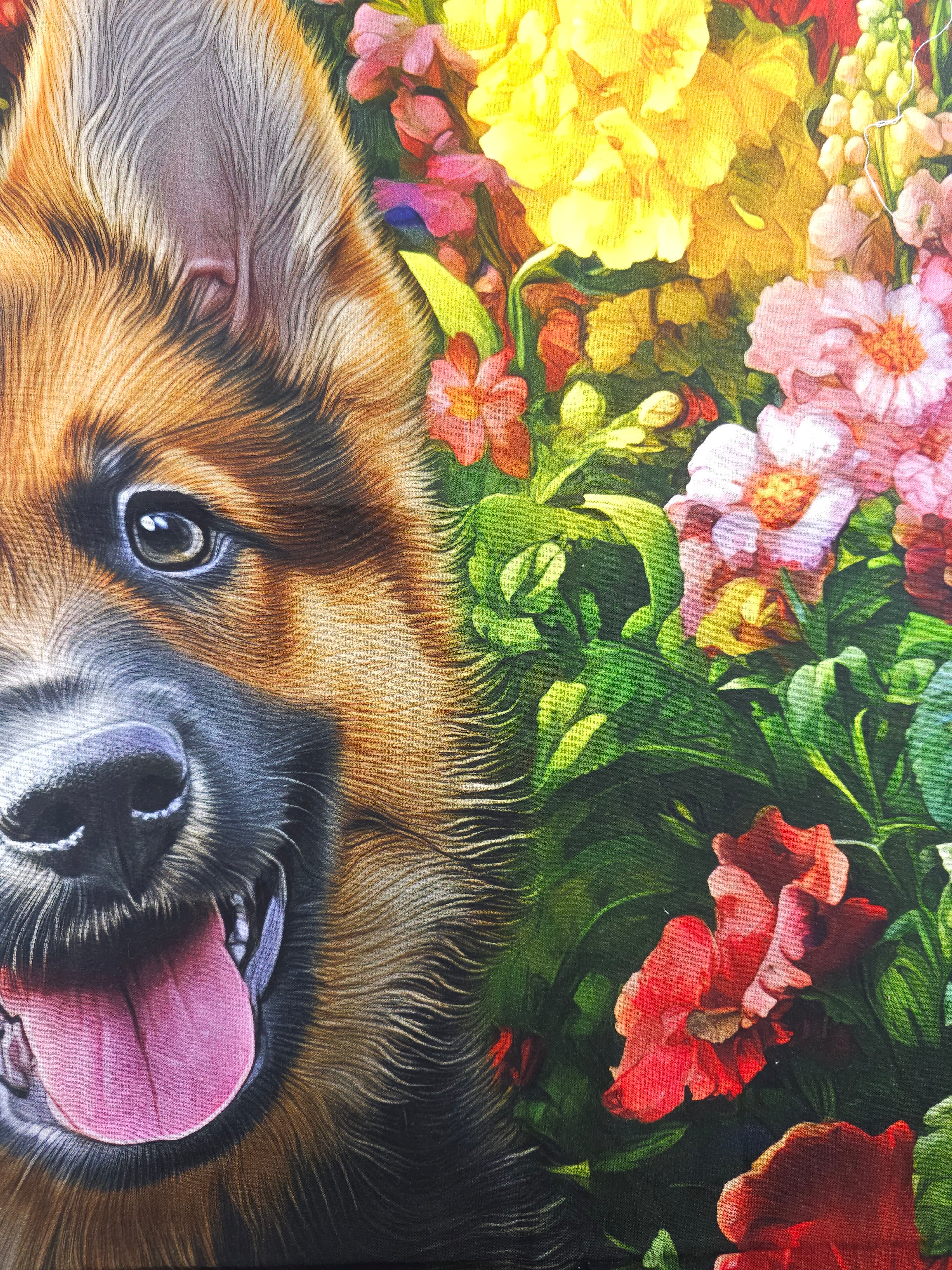 Flower german sheperd Cotton panel- 0.7m piece