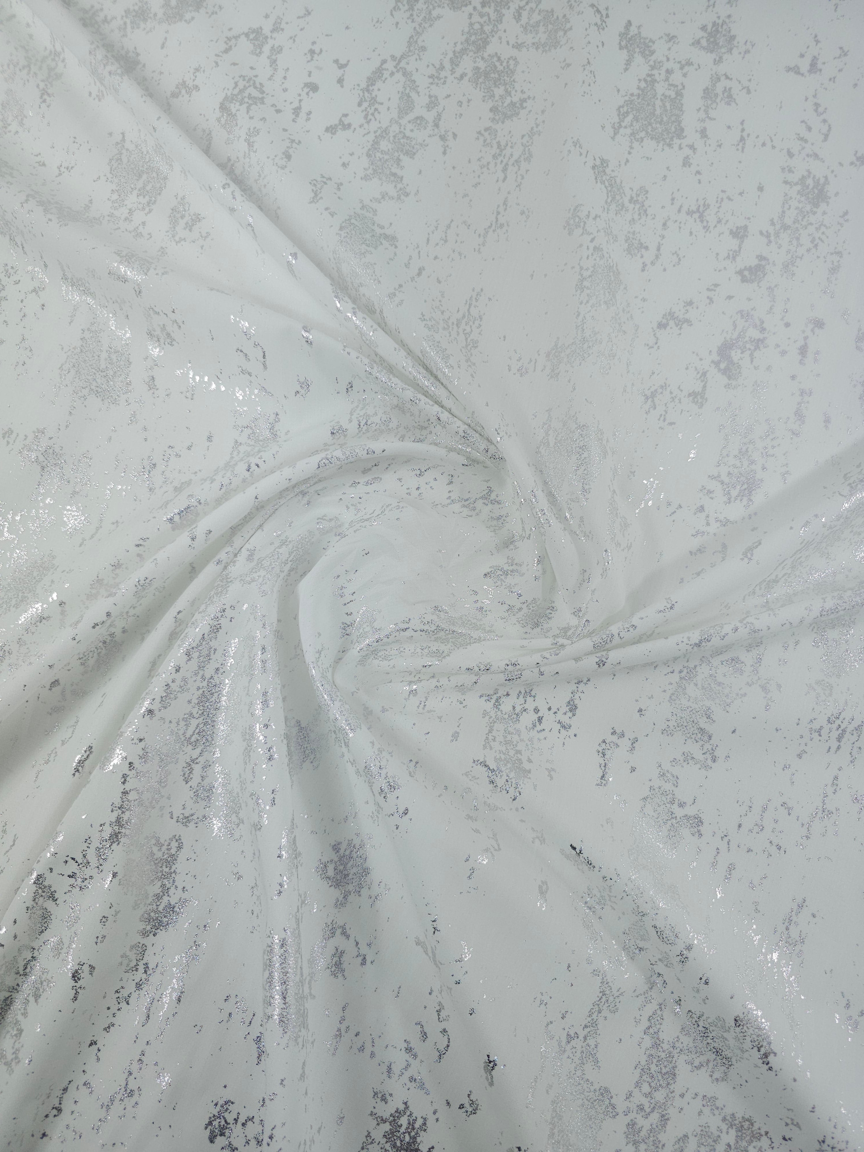 White/Silver Foil Static Cotton Poplin