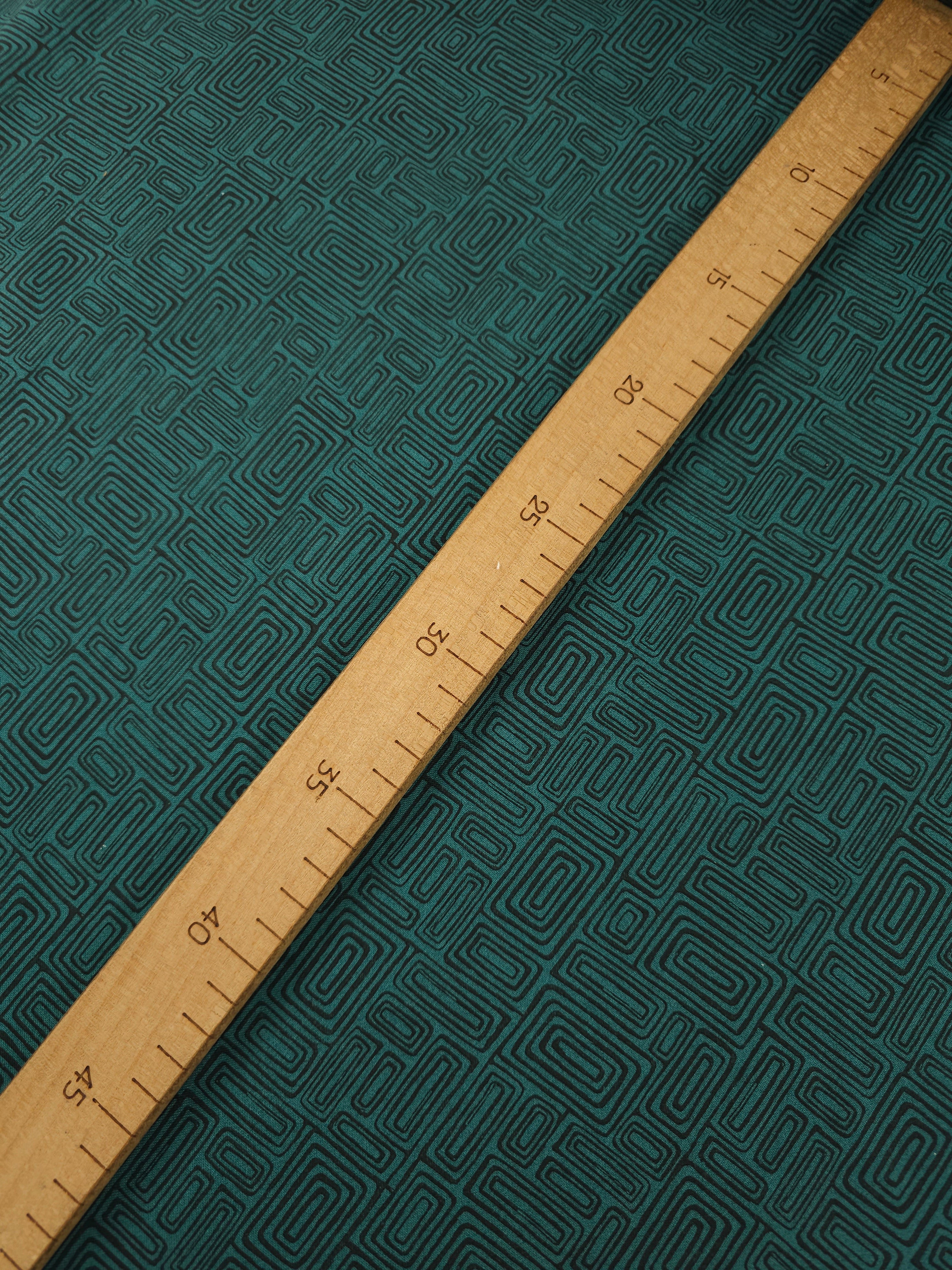 Dark Green Abstract Rectangle Doodle 100% Cotton - Benartex