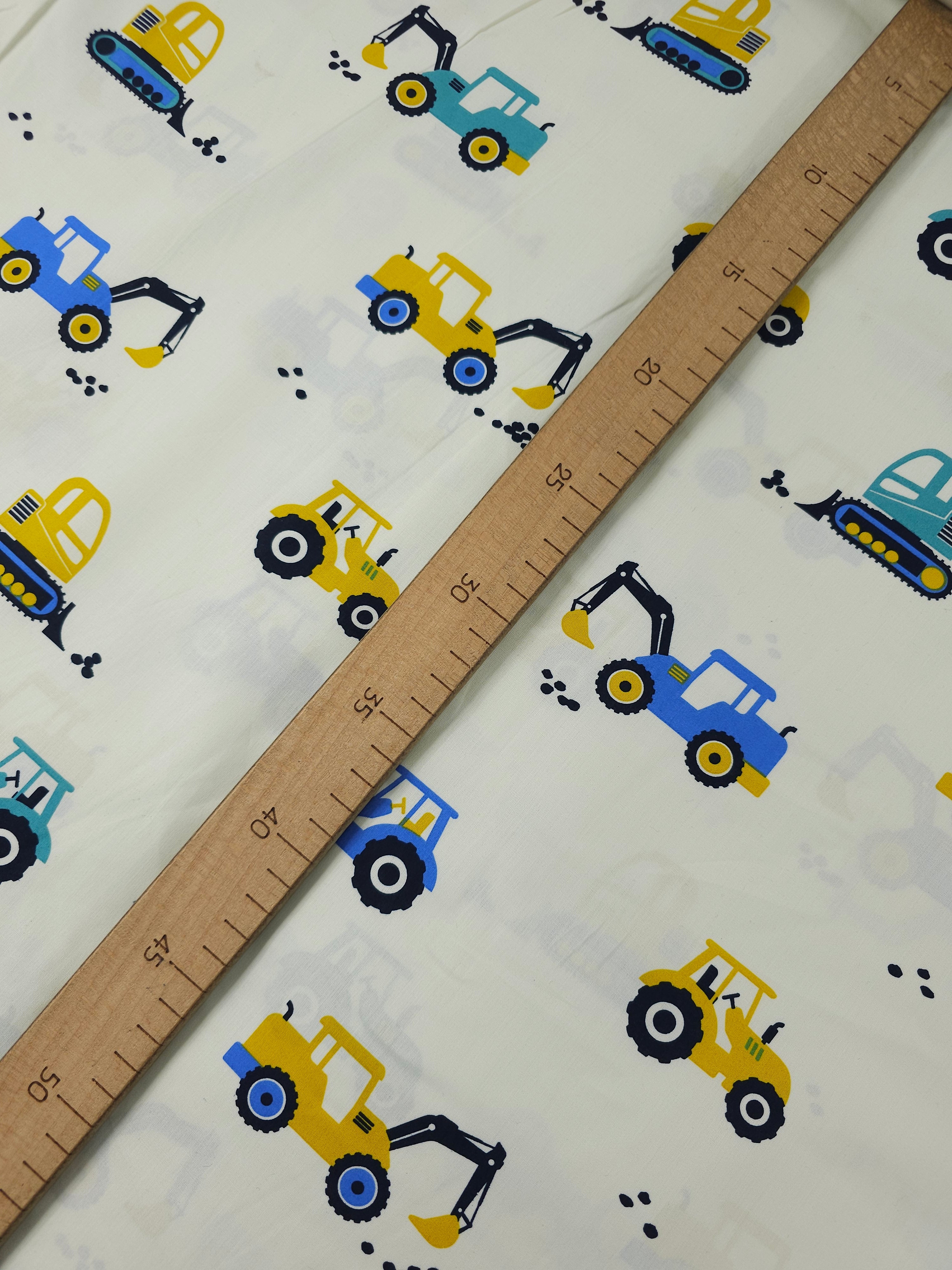 Yellow/Blue Tractors 100% Cotton 60" *DEFECT*
