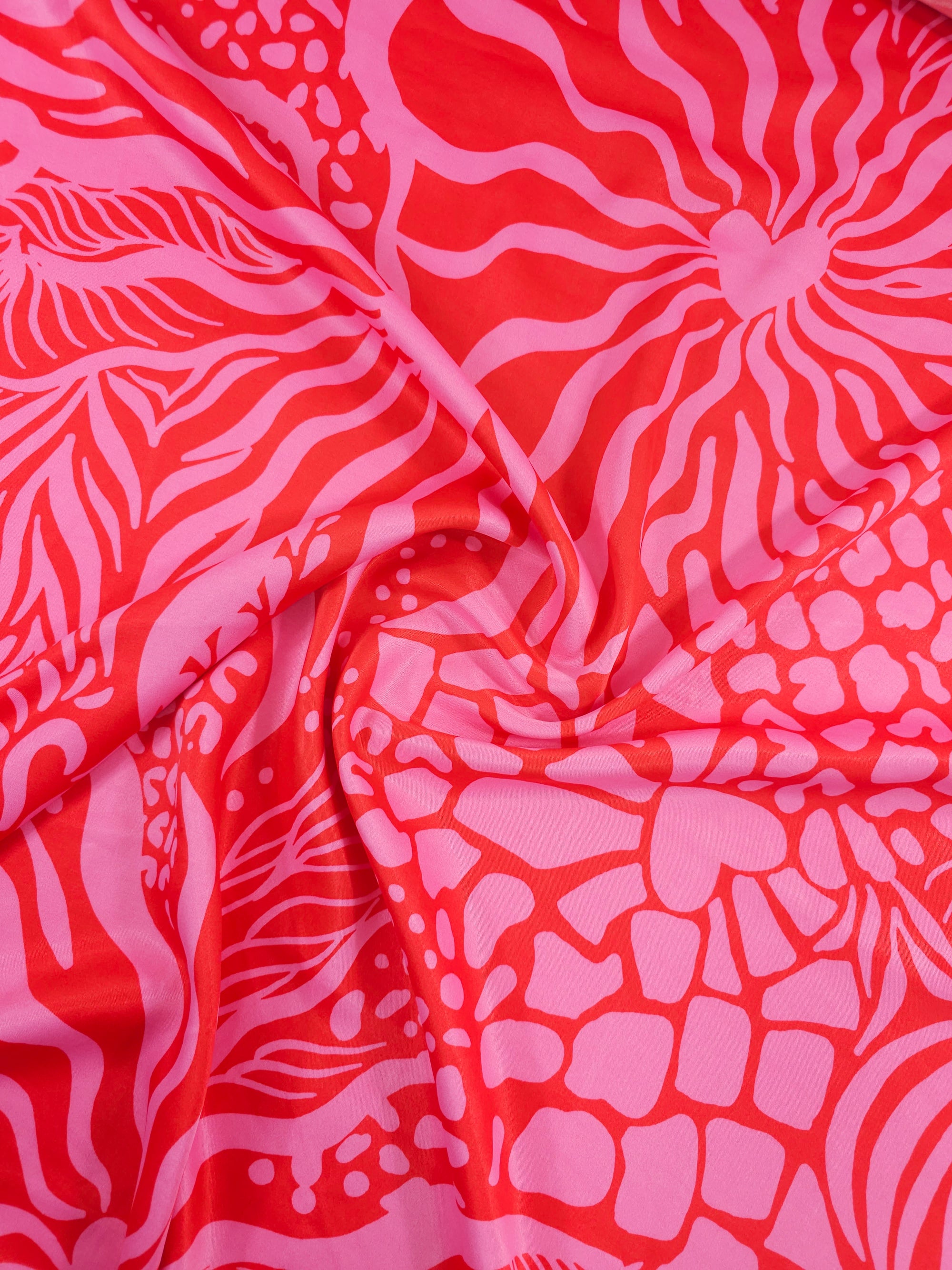 Pink/Red Heart Swirl Viscose Satin