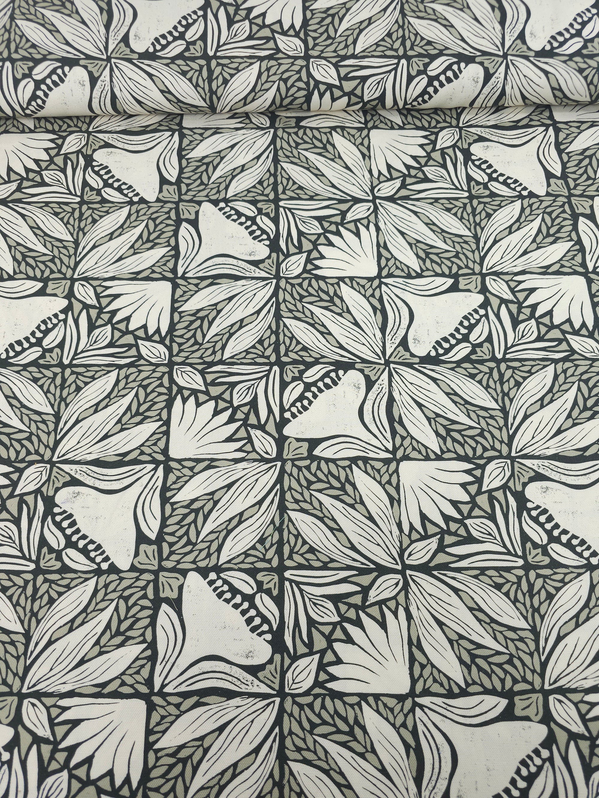 Grey/Ivory Floral Window Canvas Cotton *DEFECT*