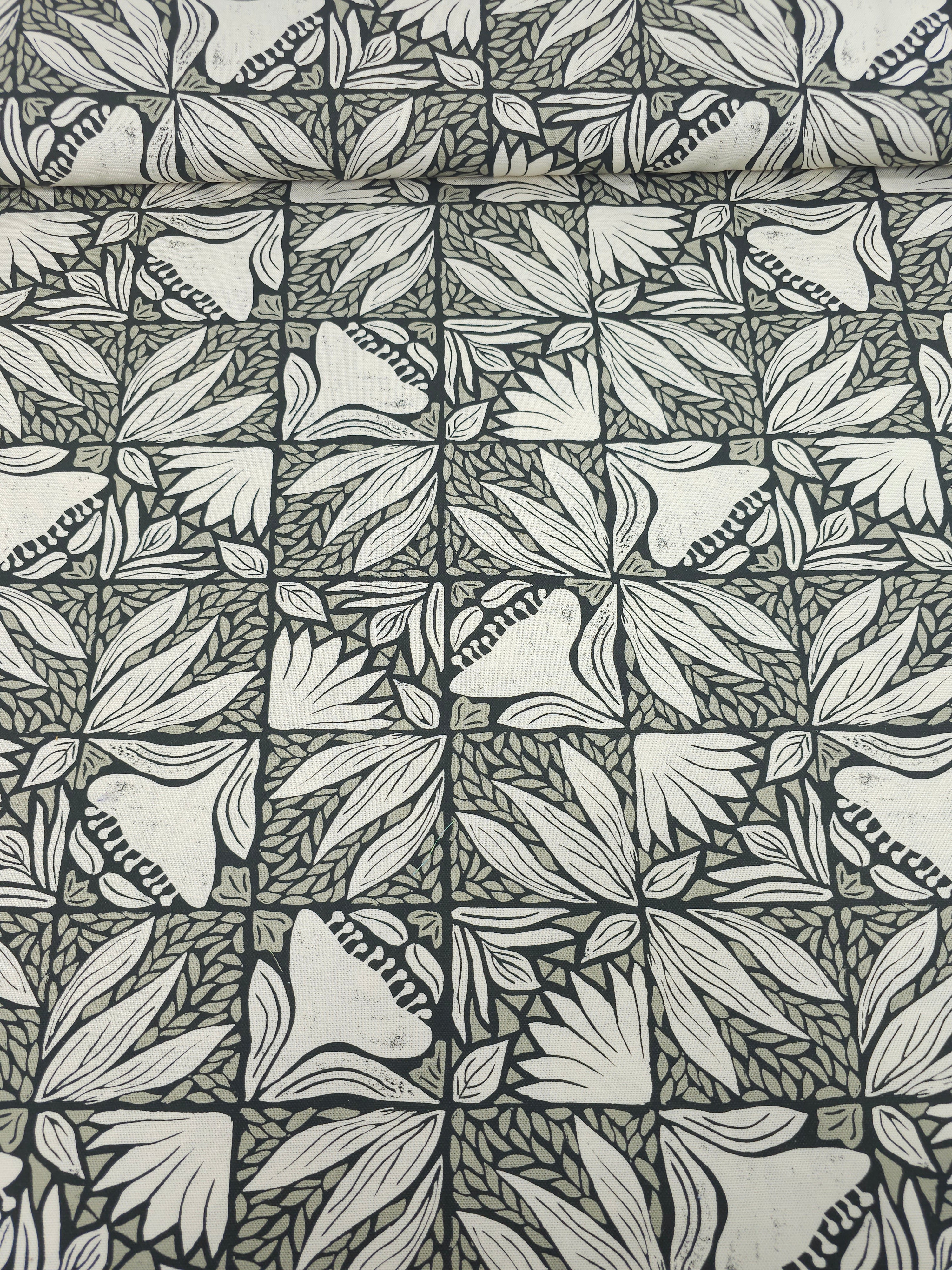 Grey/Ivory Floral Window Canvas Cotton *DEFECT*