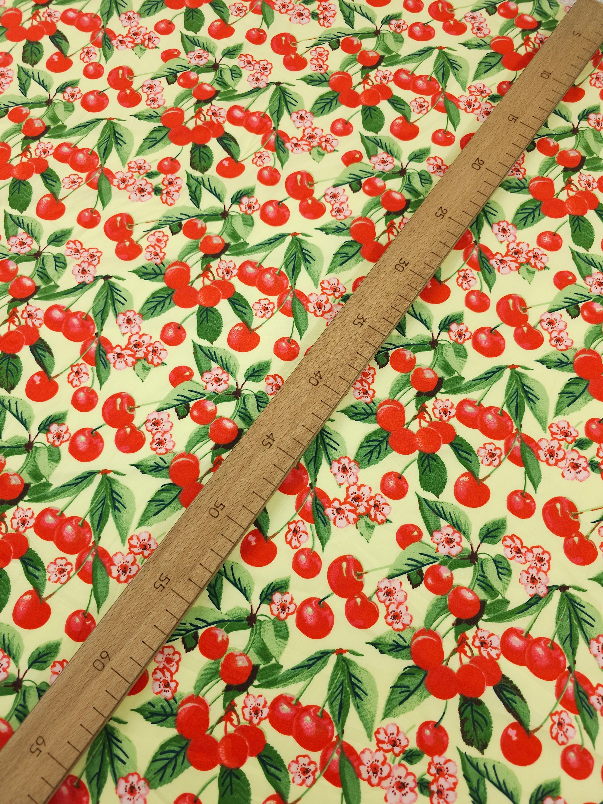 Yellow/Red Cherry Blossom Stem Cotton Poplin
