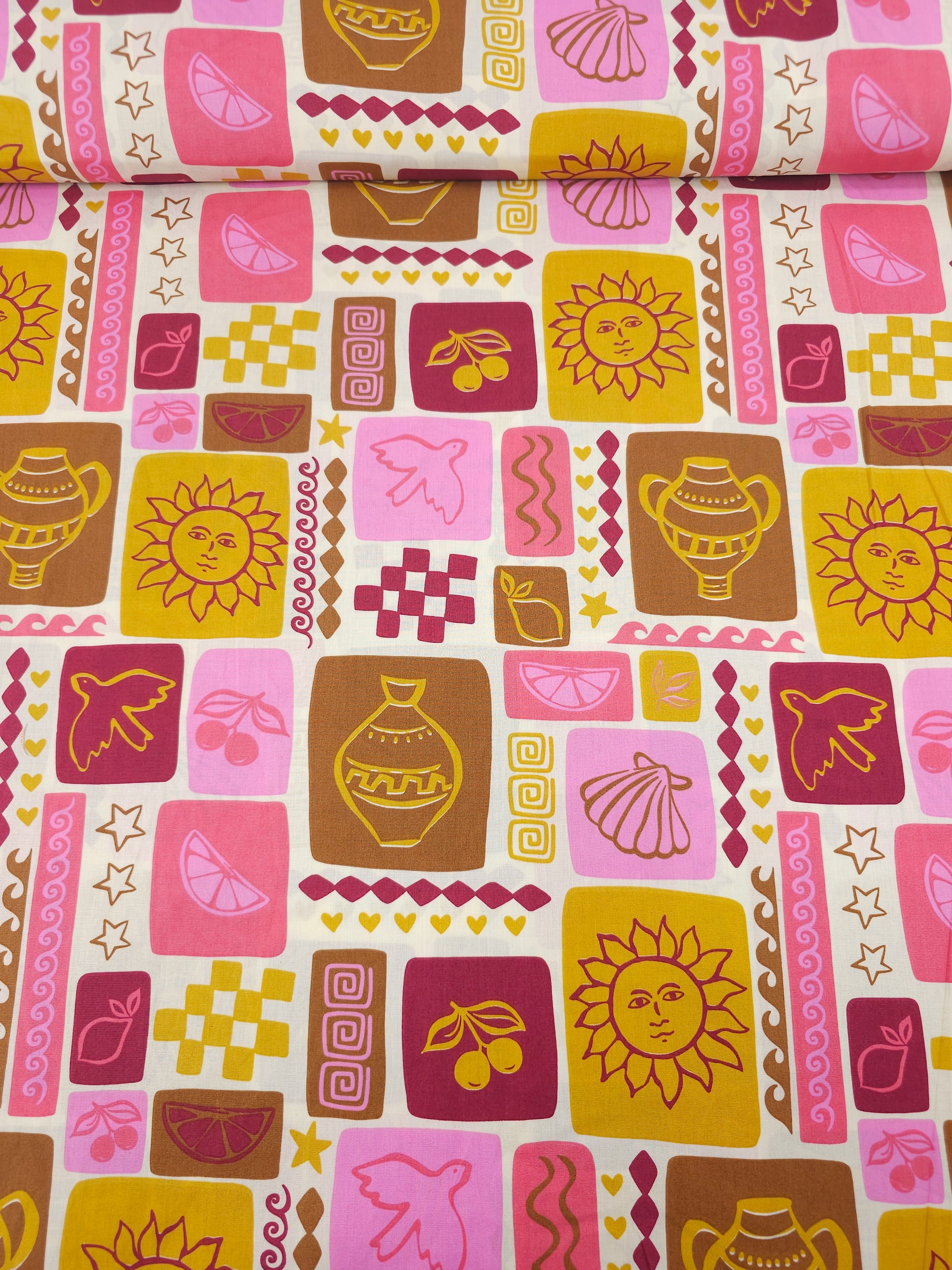 Berry/Bronze Summer Patchwork Lightweight Cotton 60"