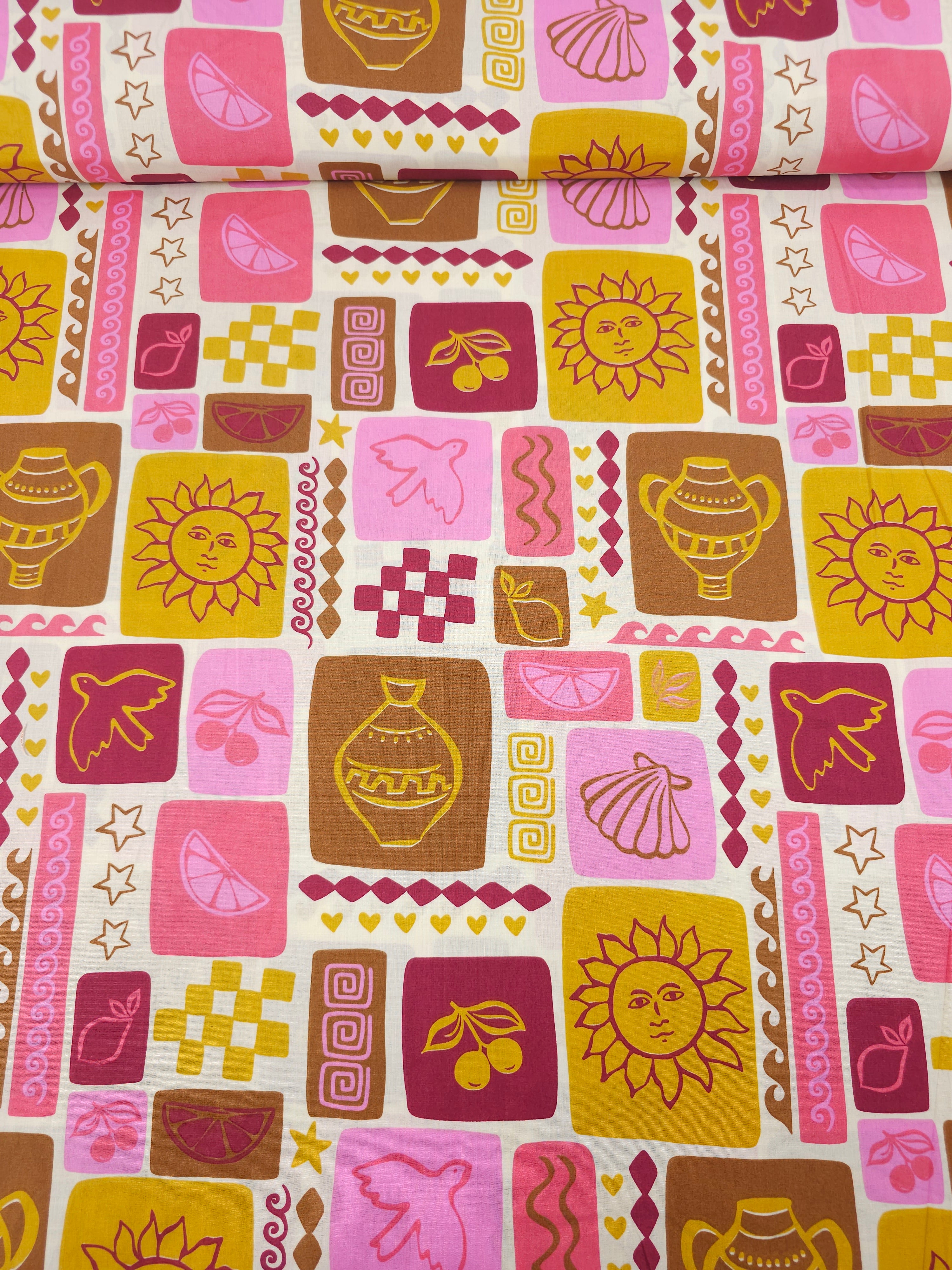 Berry/Bronze Summer Patchwork Lightweight Cotton 60"