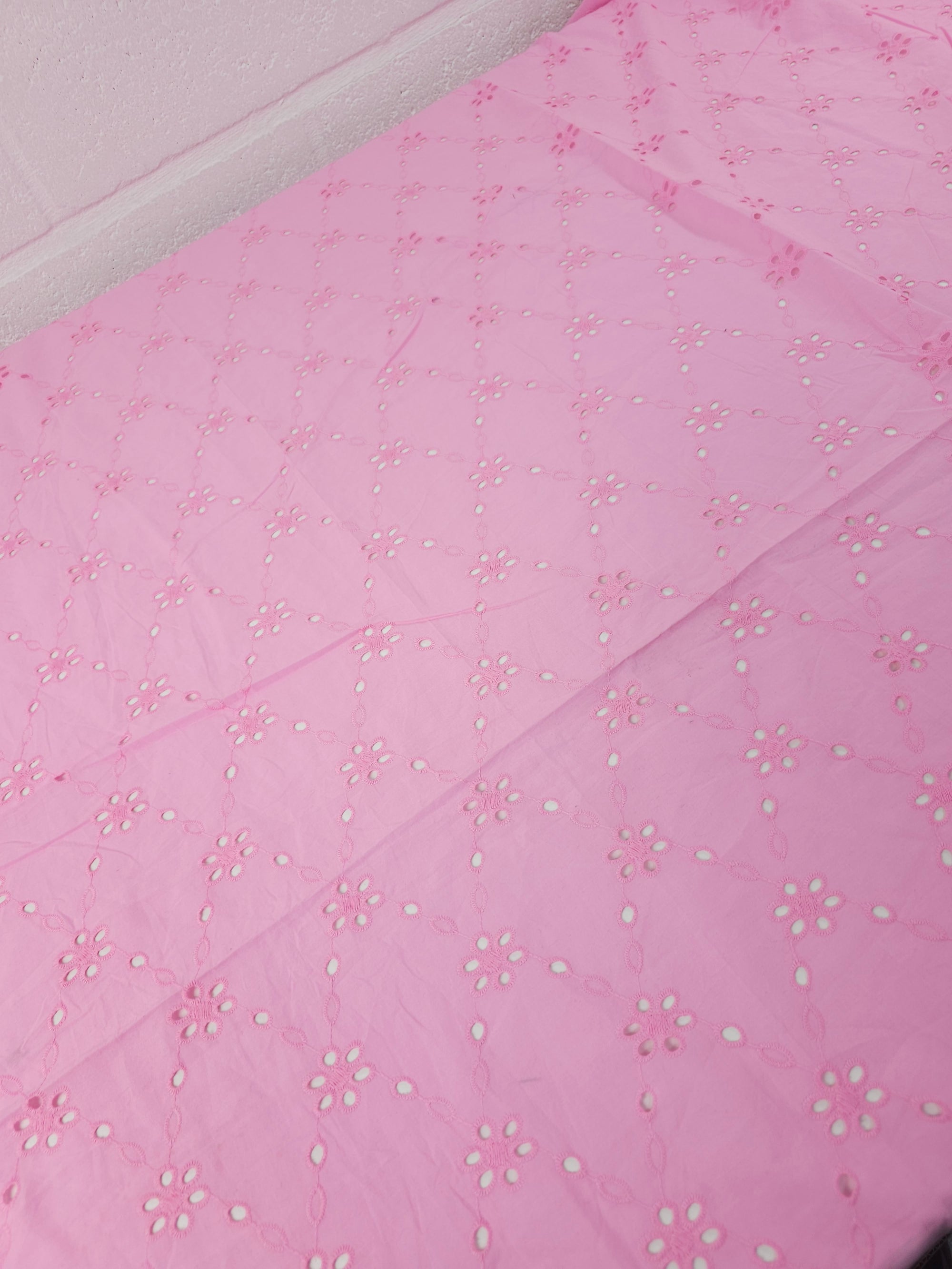 Light Pink Daisy Diamond Cambric Cotton Broderie Anglaise