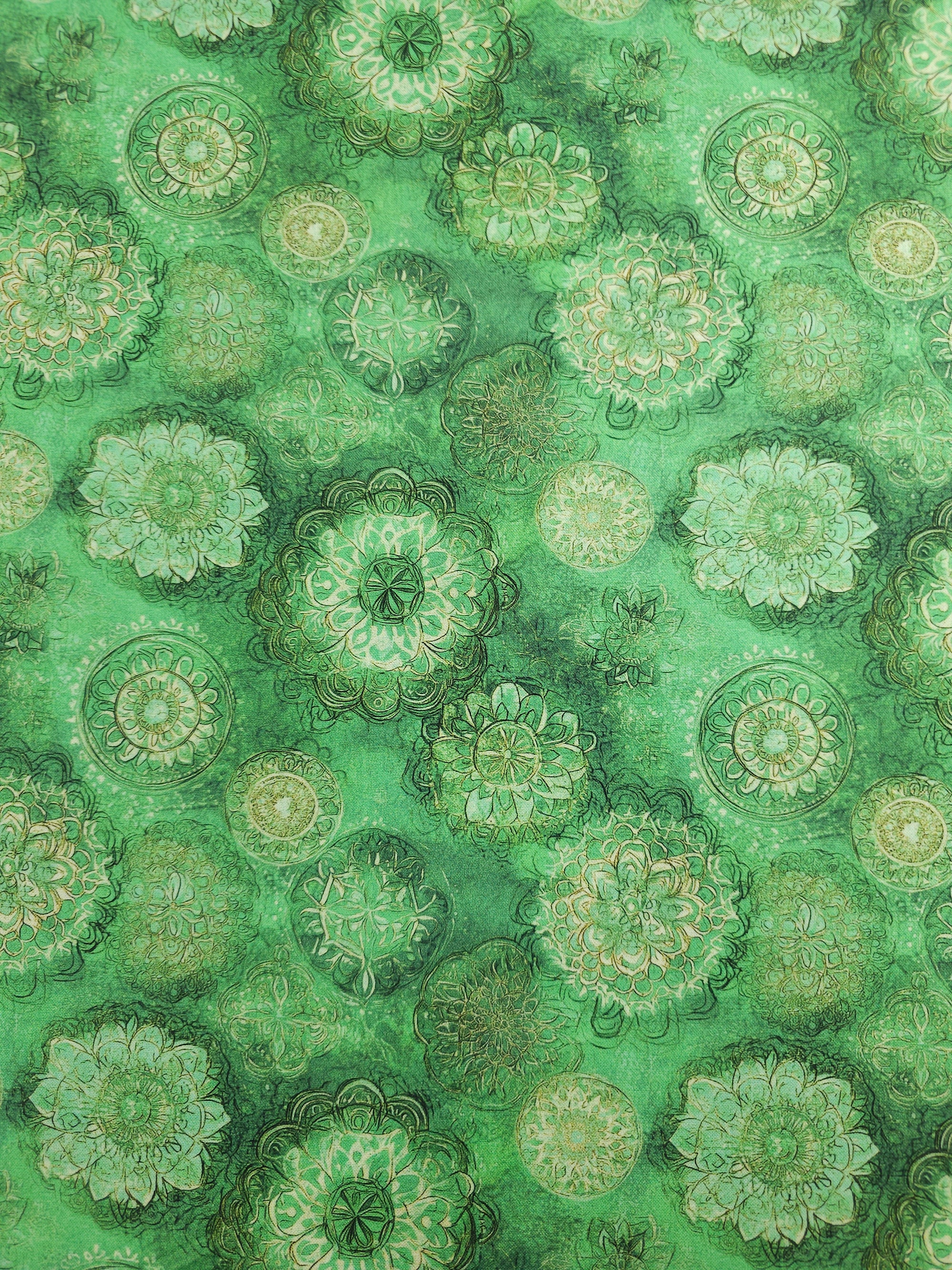 Light Green Spiral Mandala 100% Cotton 106" *EXTRA WIDE*