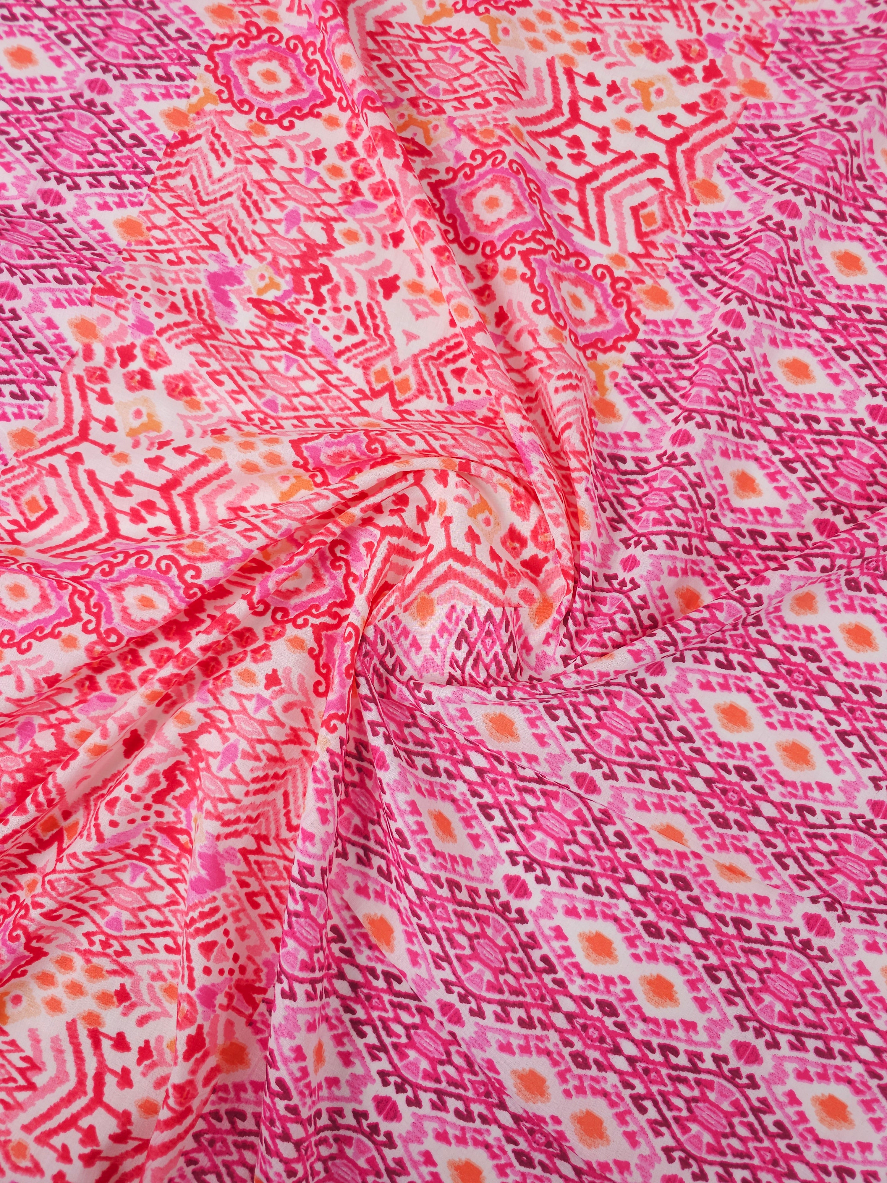 Pink Damask Panel Stripe Cotton Voile (Various Sizes)