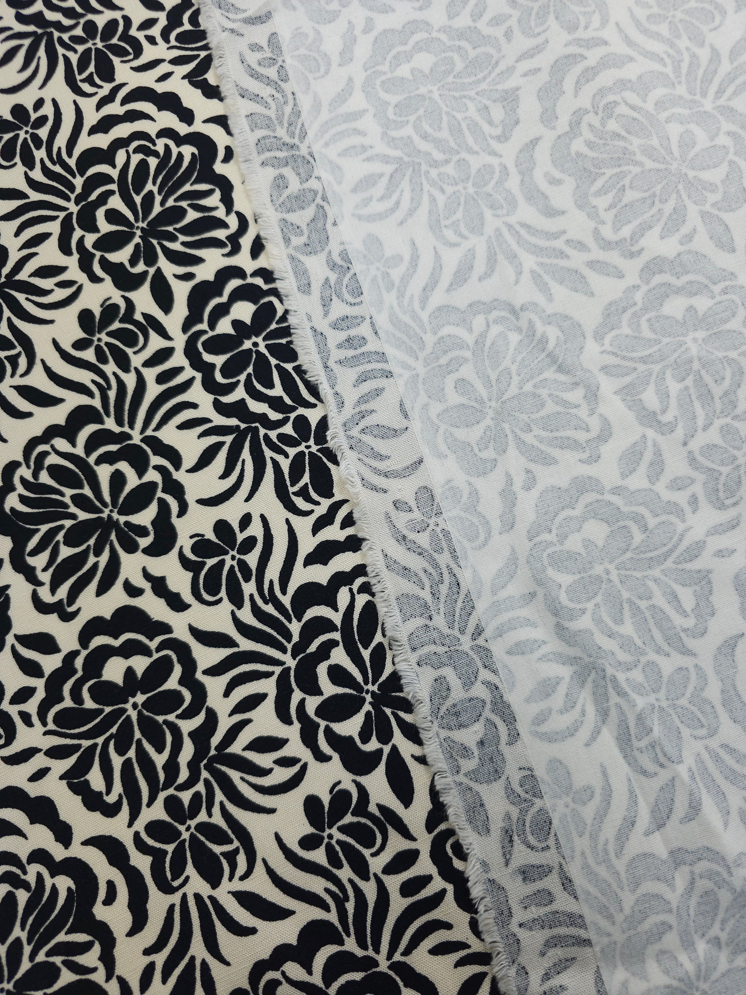 Black/Ivory Floral Dream Interfacing Backed Viscose