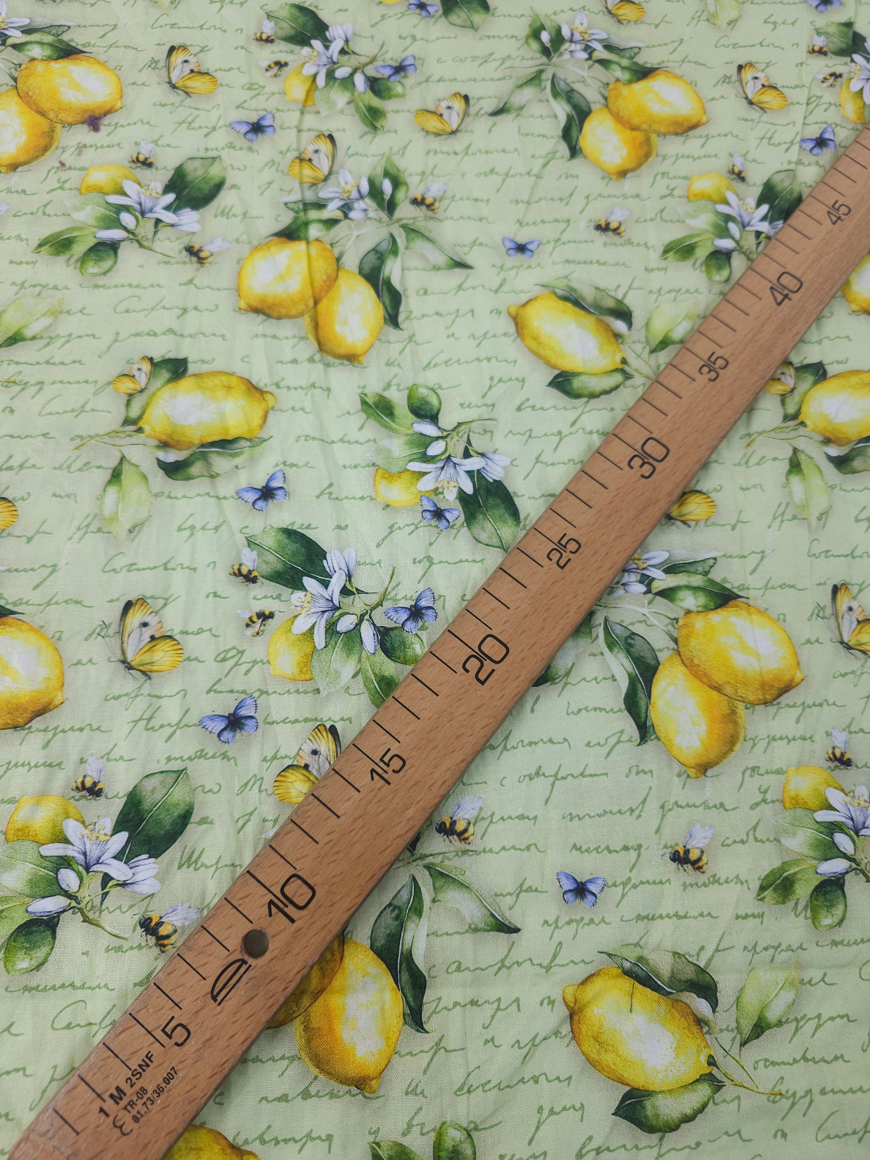 Retro Lemon Floral Script 100% Cotton