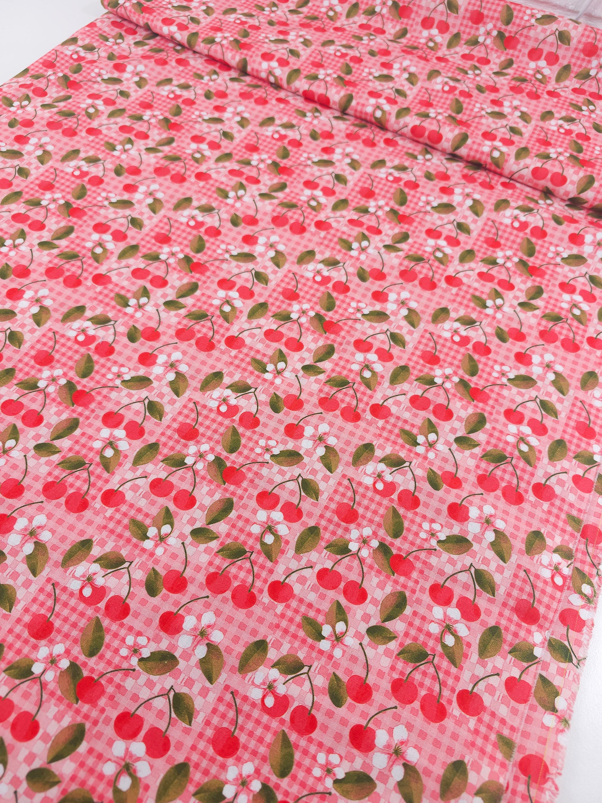 Pink/Red Cherry Gingham 100% Cotton