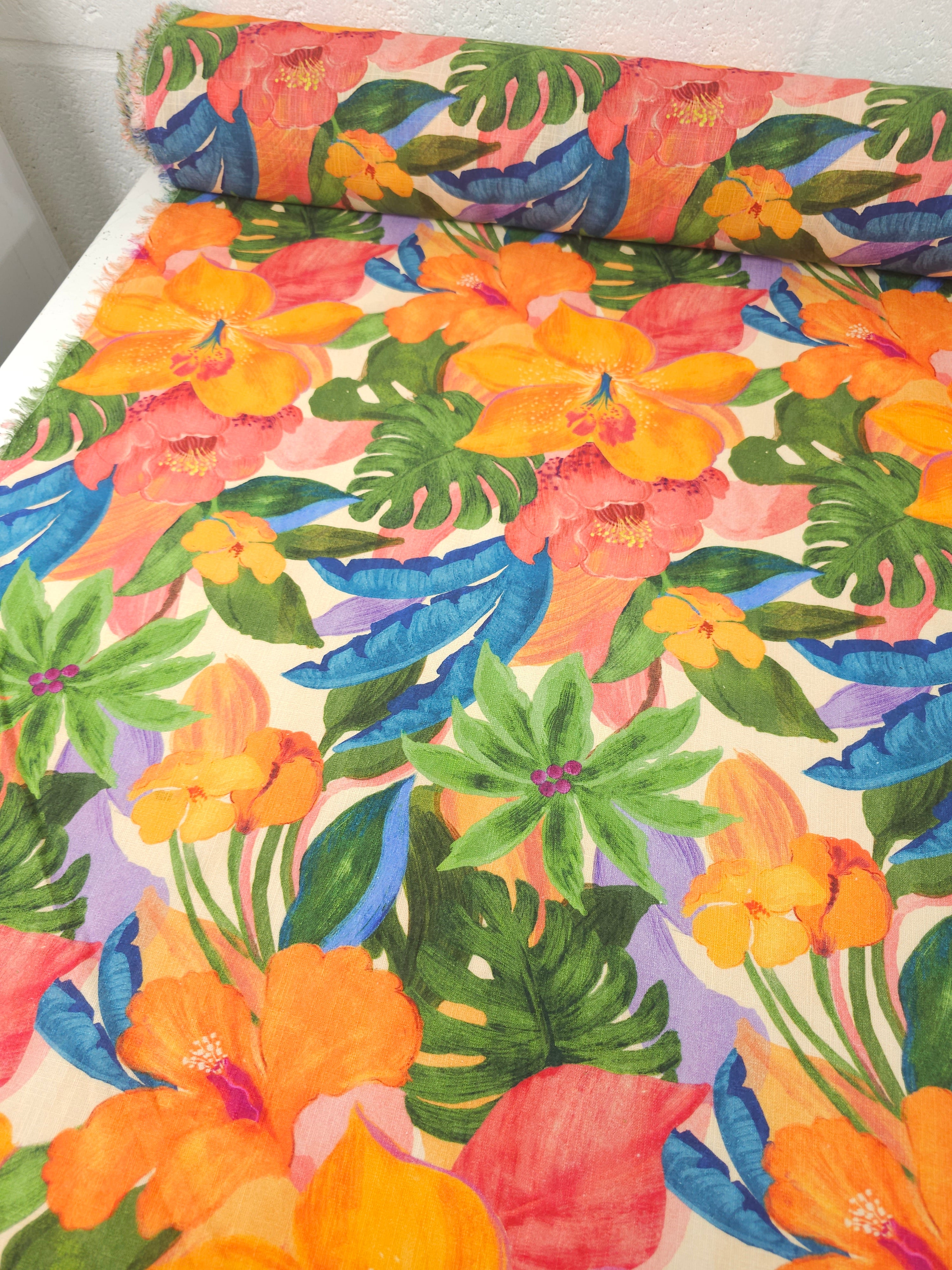 Exotic Floral Cotton Linen