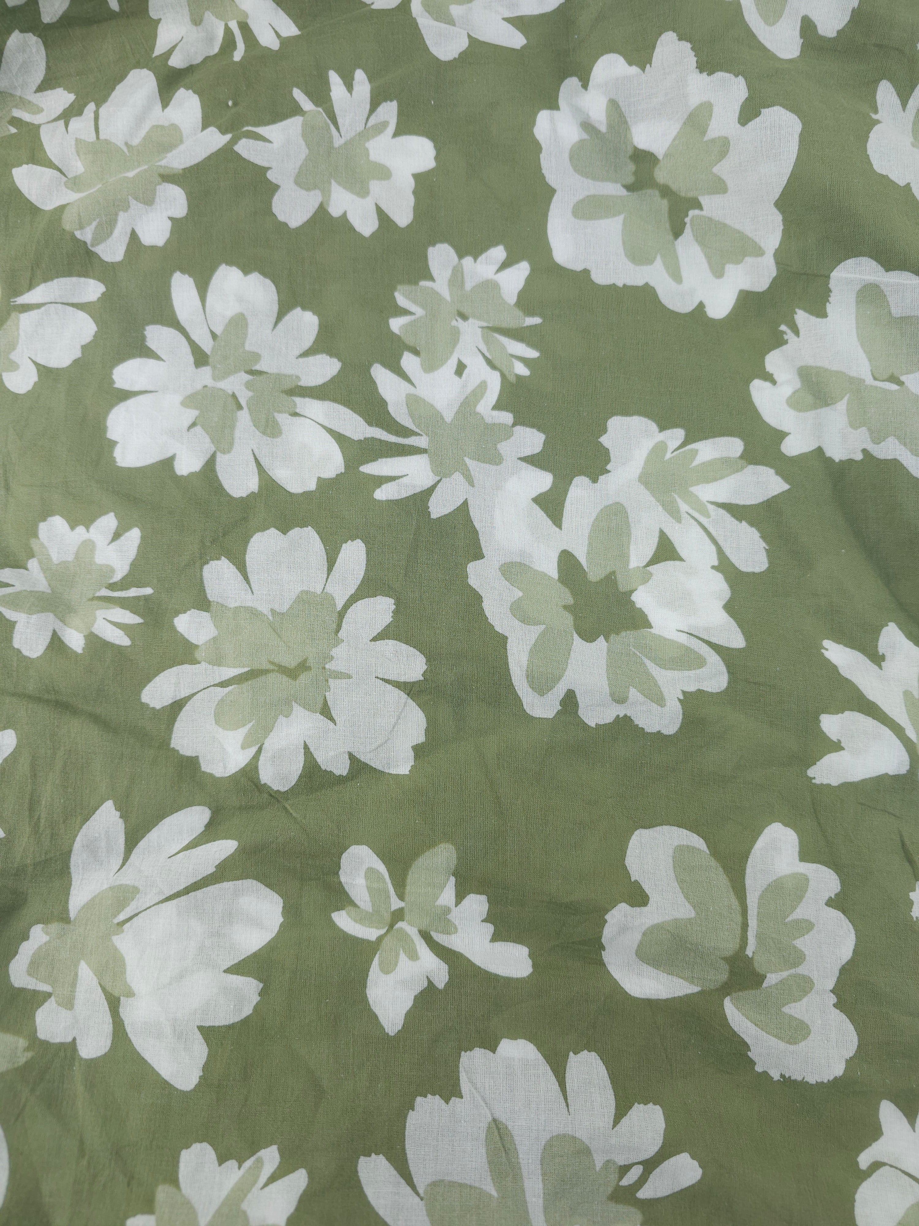 Green floral Viscose- 5m piece