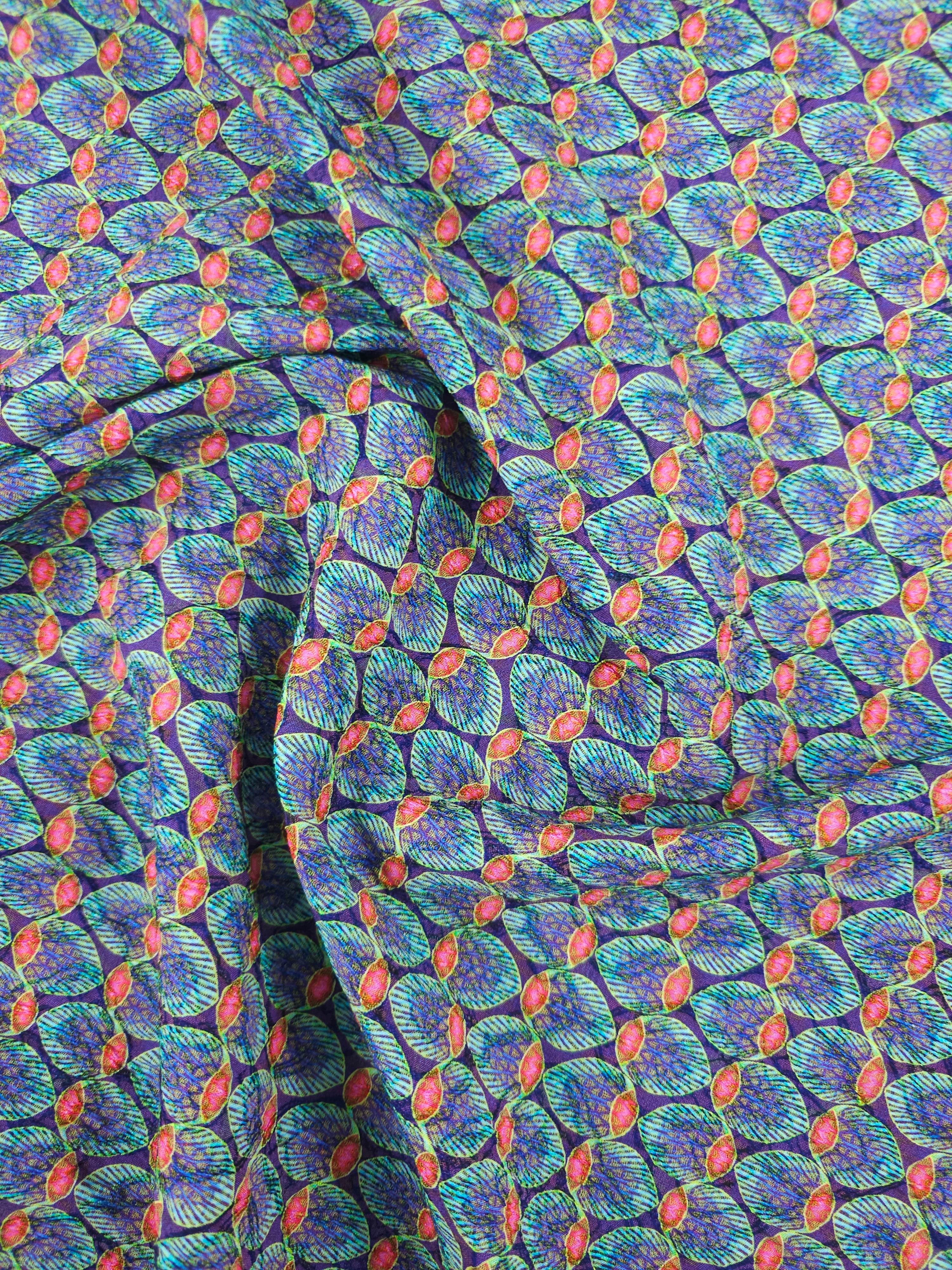 Purple/Teal Abstract Oval Crinkle Jacquard