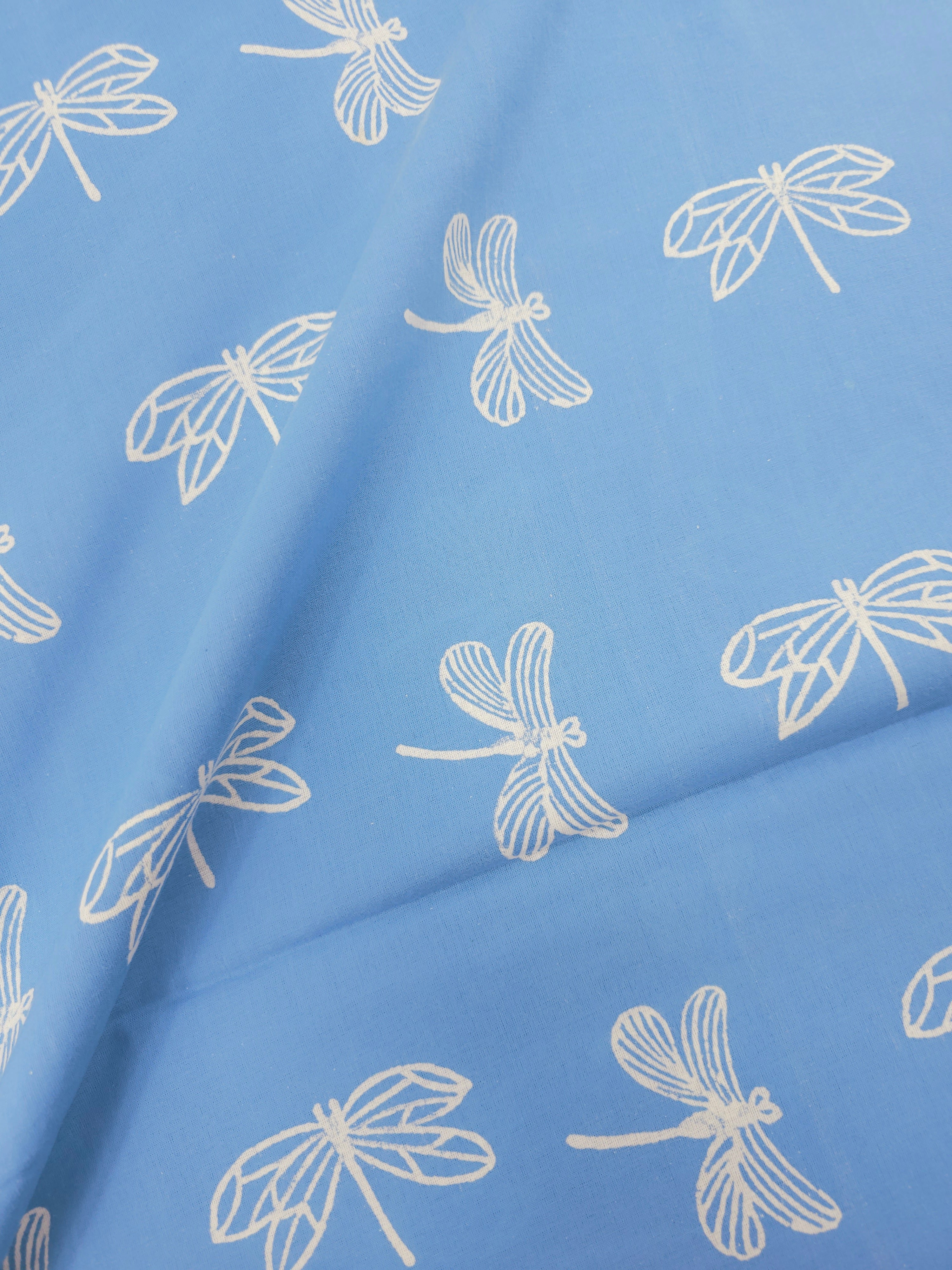 Light Blue Dragonfly Block Print Cotton