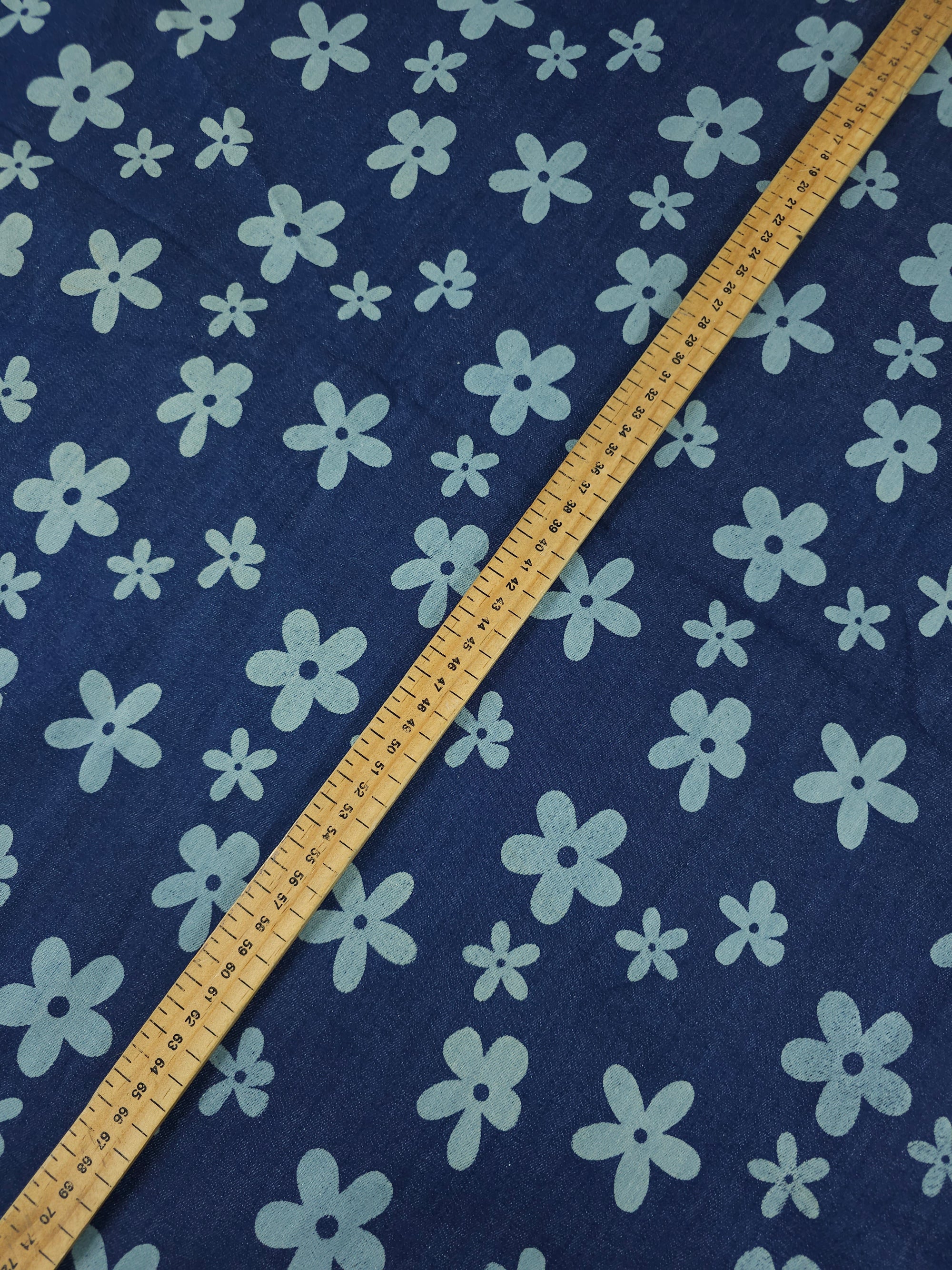 Indigo Navy Quirky Daisy Floral Denim