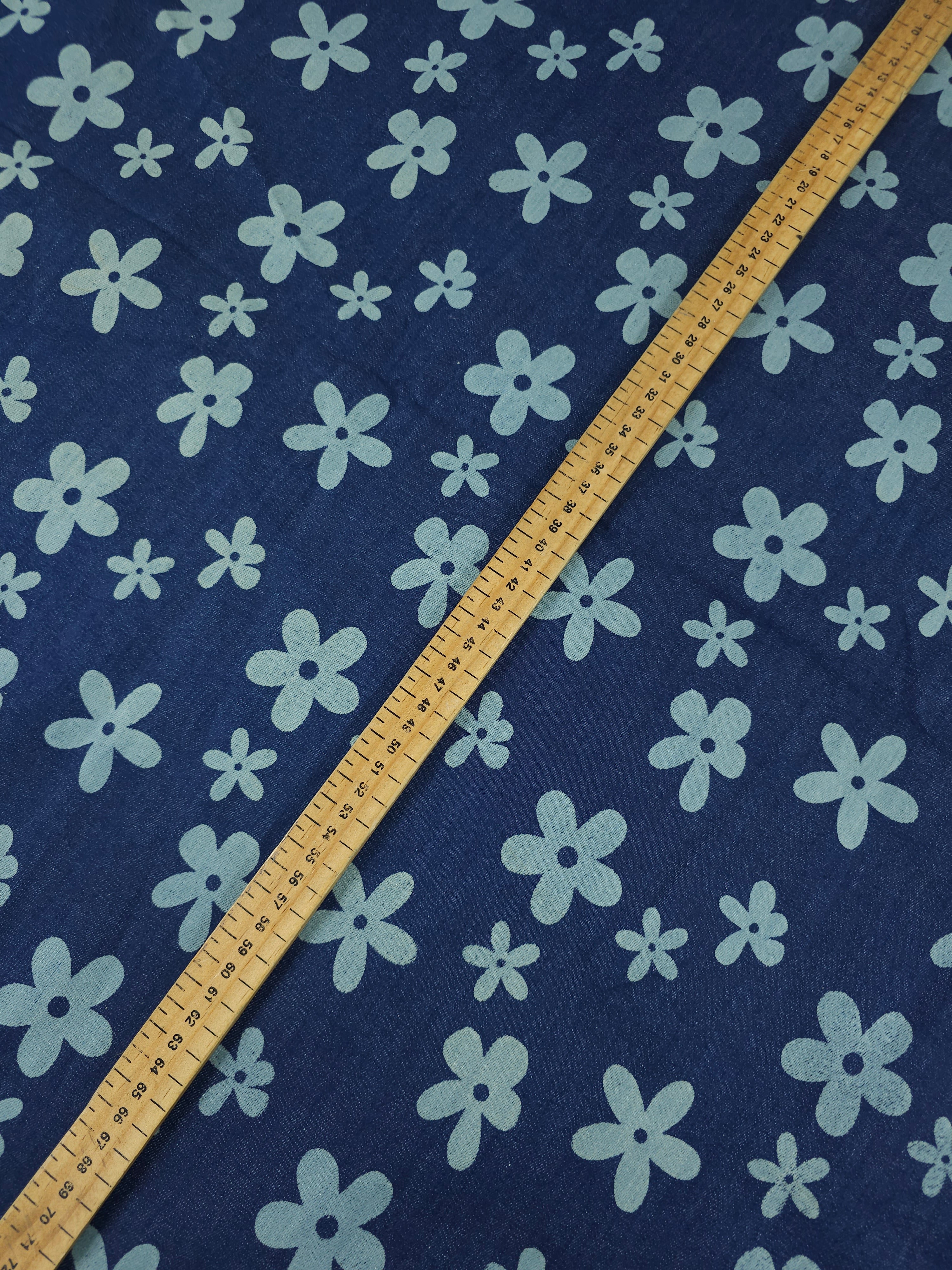Indigo Navy Quirky Daisy Floral Denim