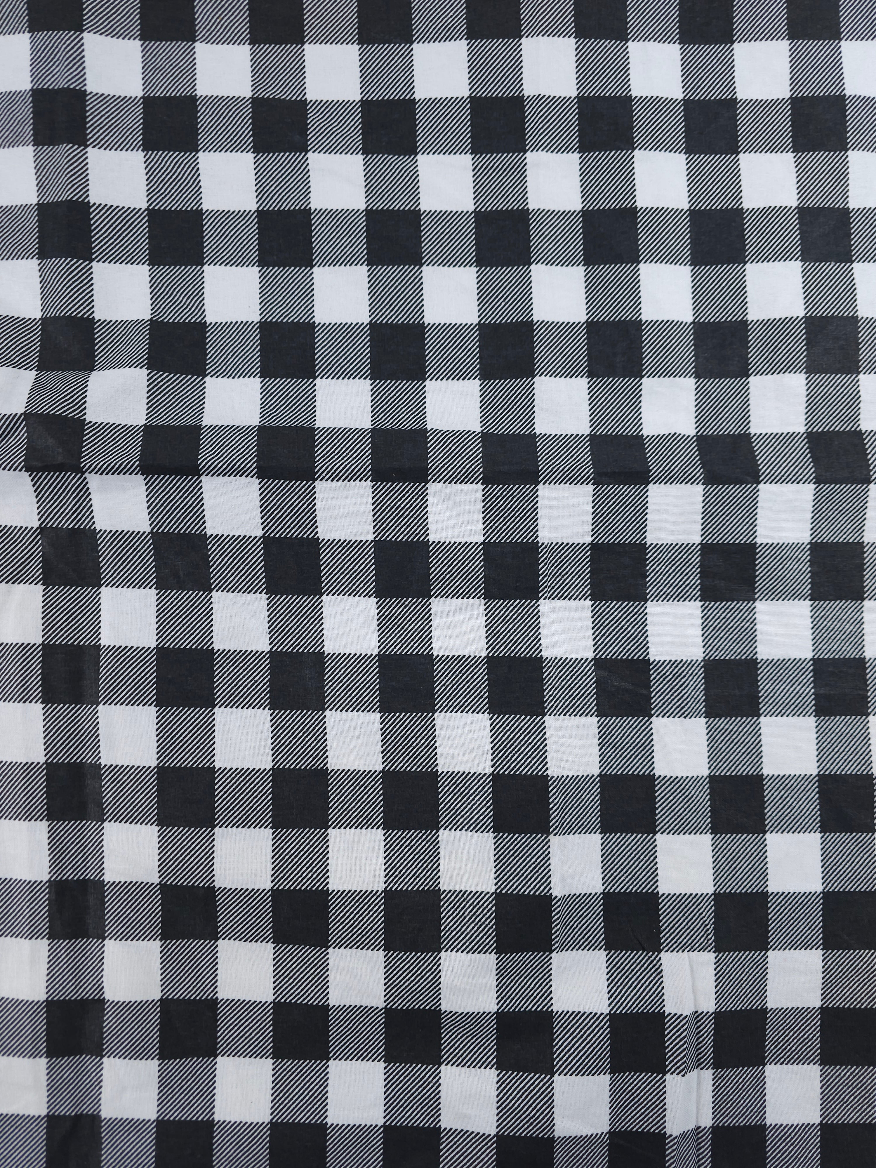 White & Black Check Cotton - 1.4m Piece