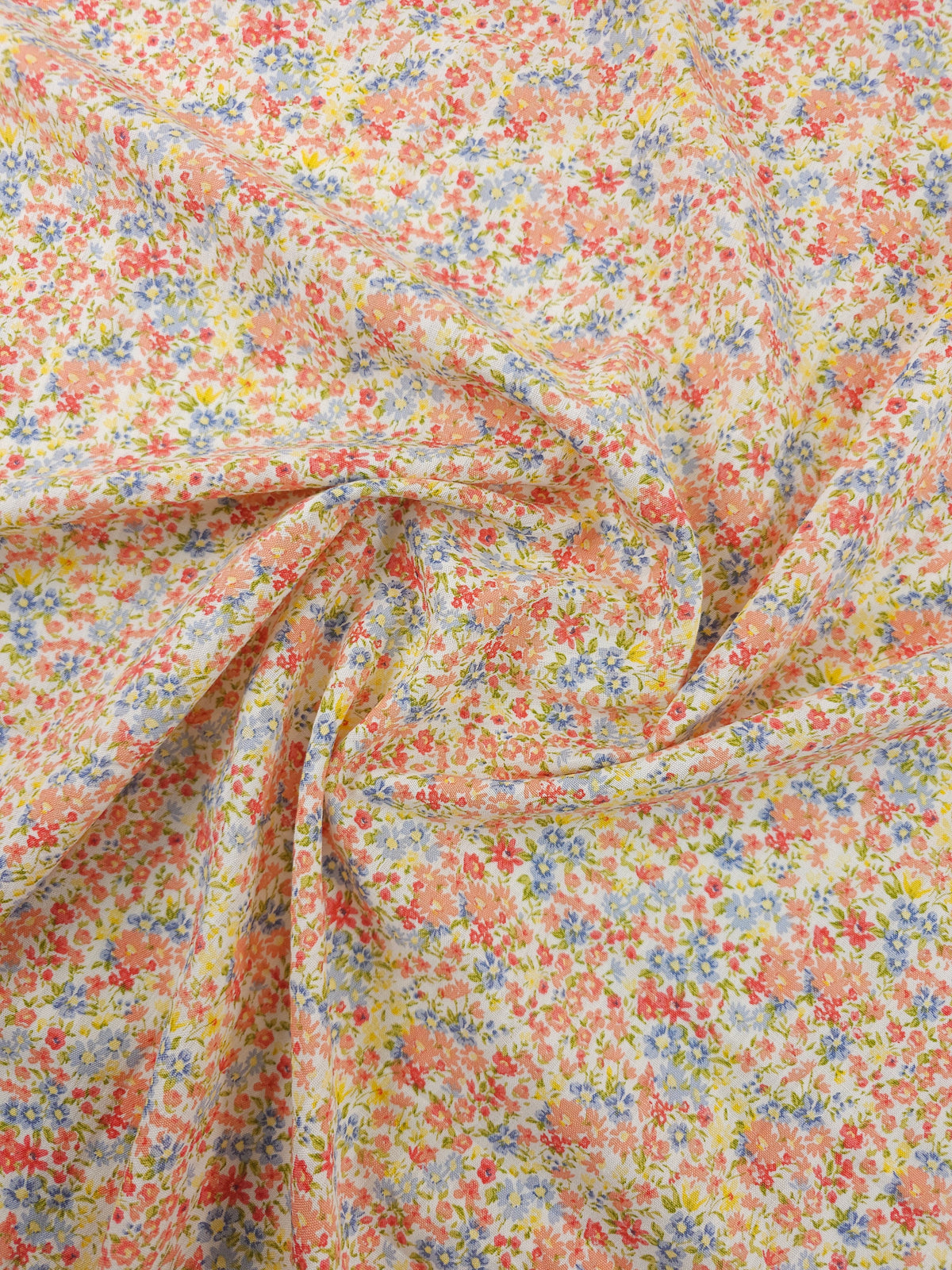 Peach Retro Ditsy Floral Field Lightweight Cotton