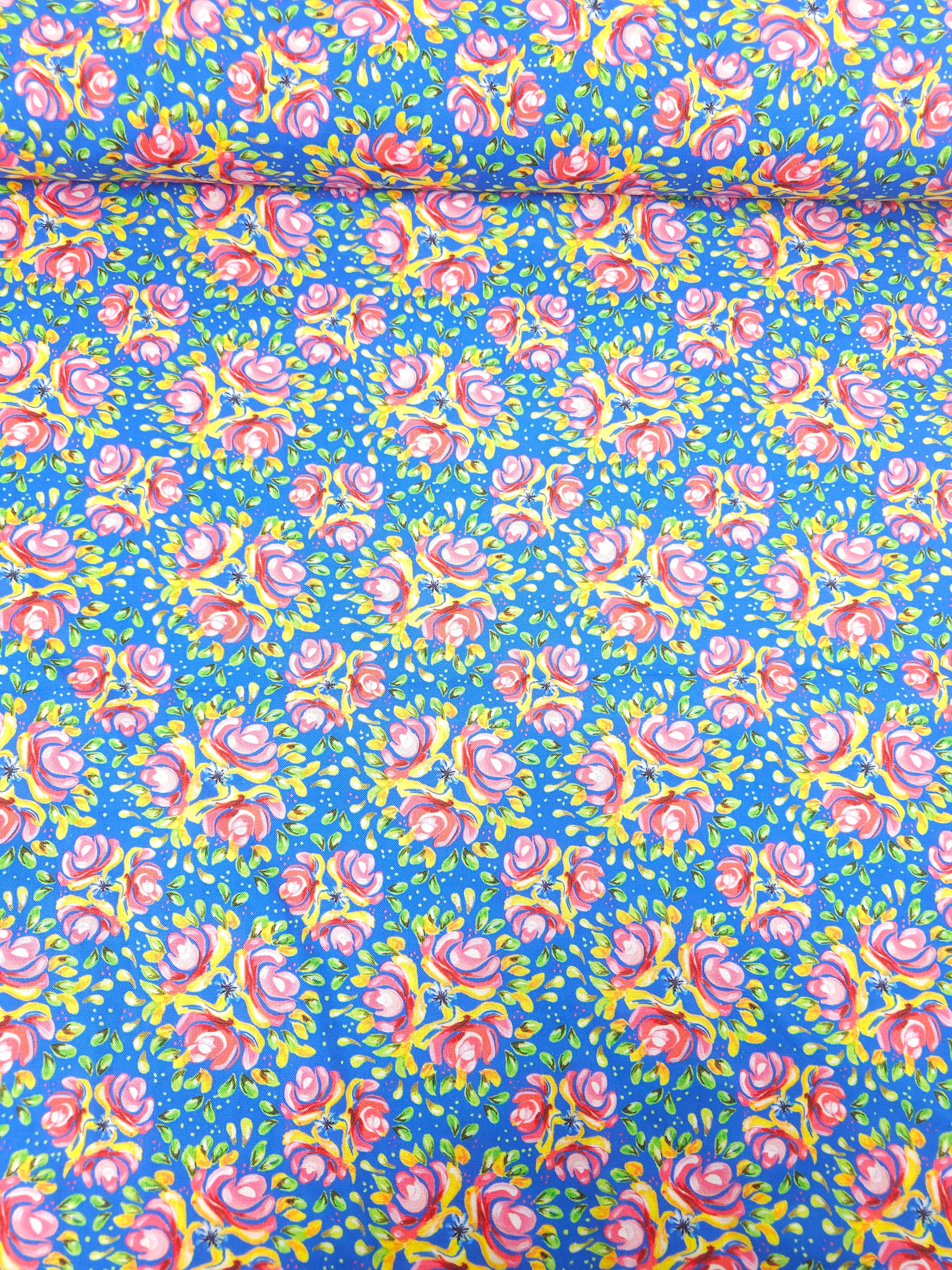 Blue/Pink Floral Waters 100% Cotton