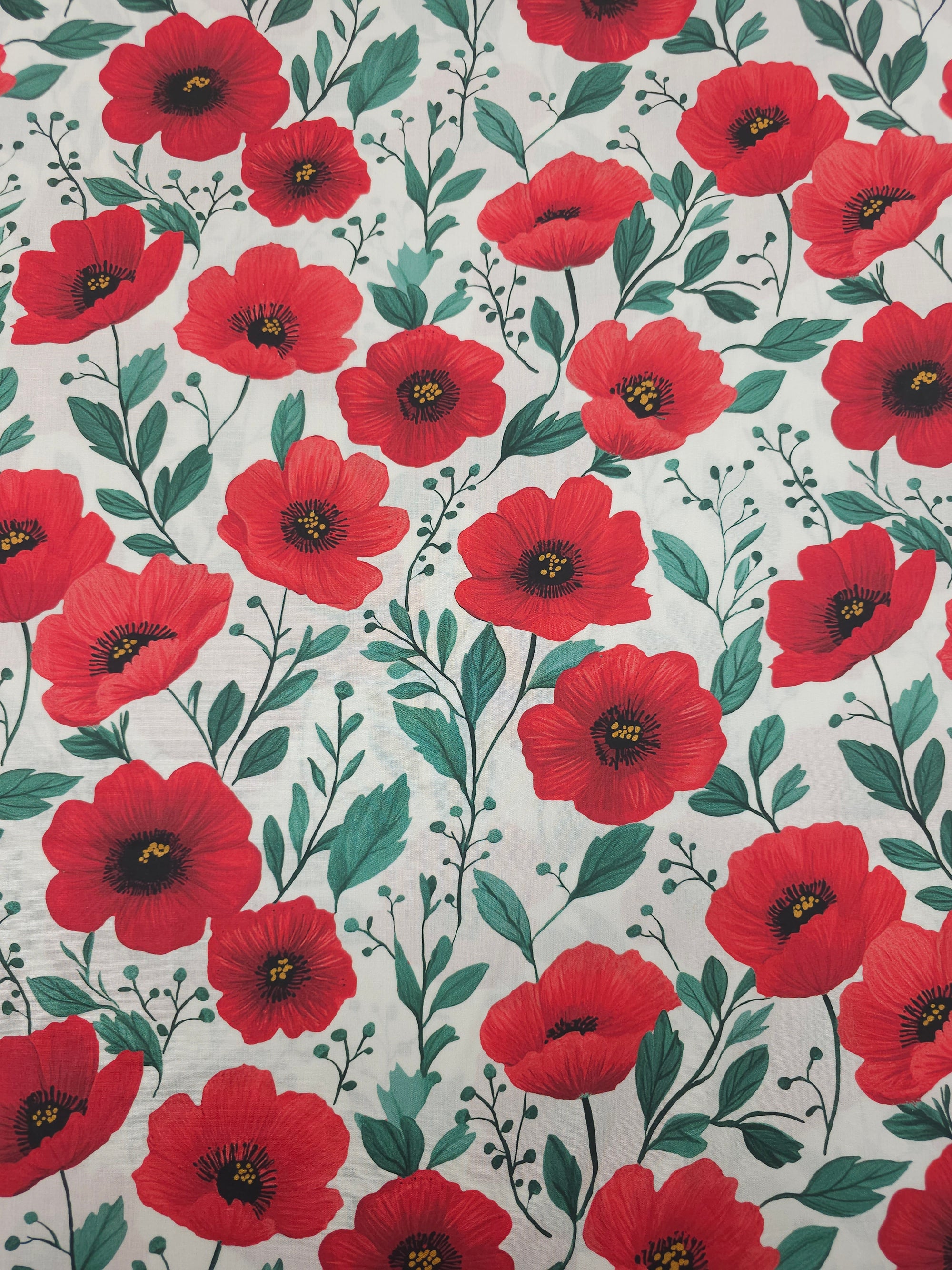 Red Poppy Floral Fine Cotton Poplin 60"