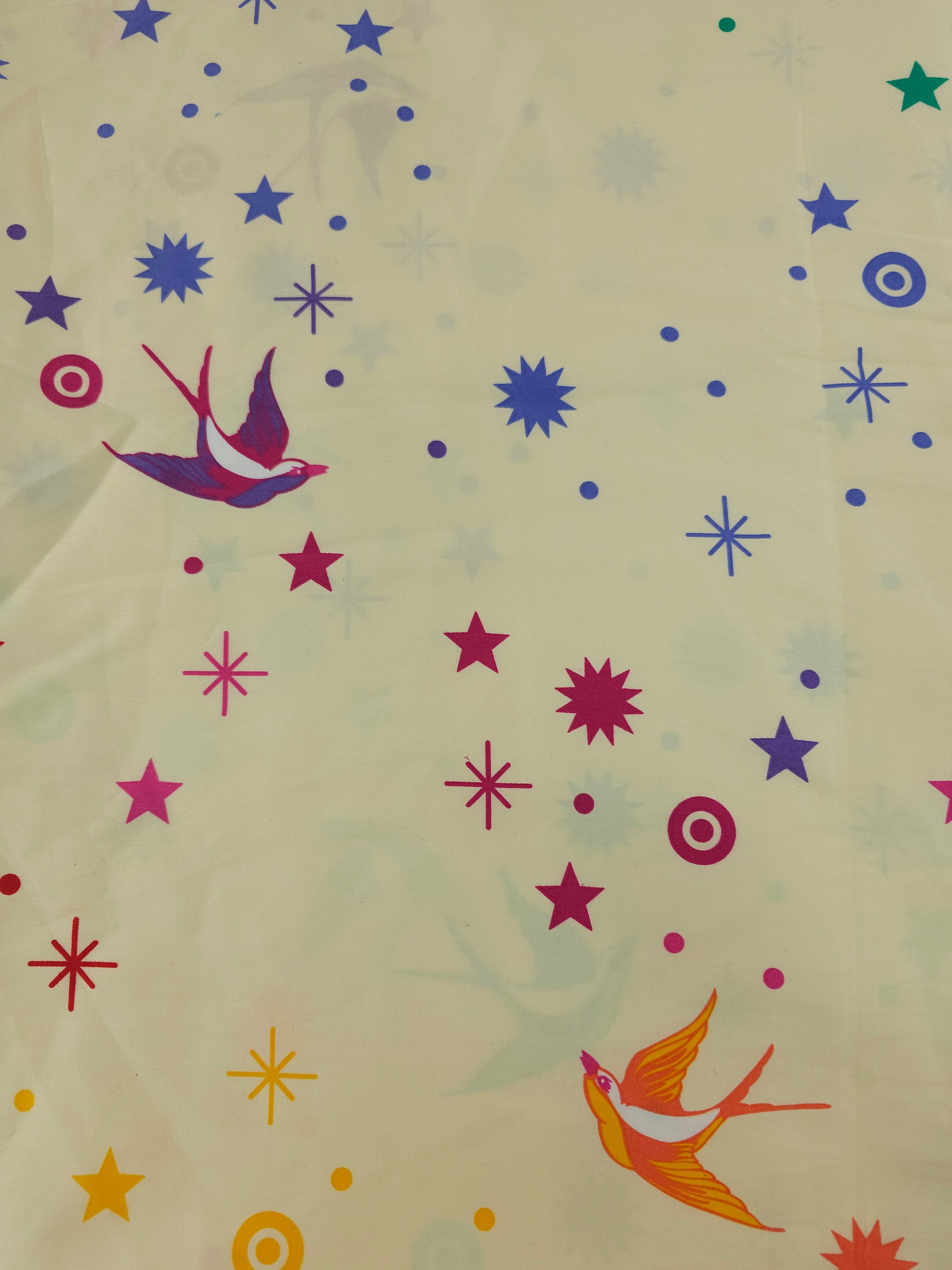 Cream rainbow bird Cotton sateen- 1.2m piece