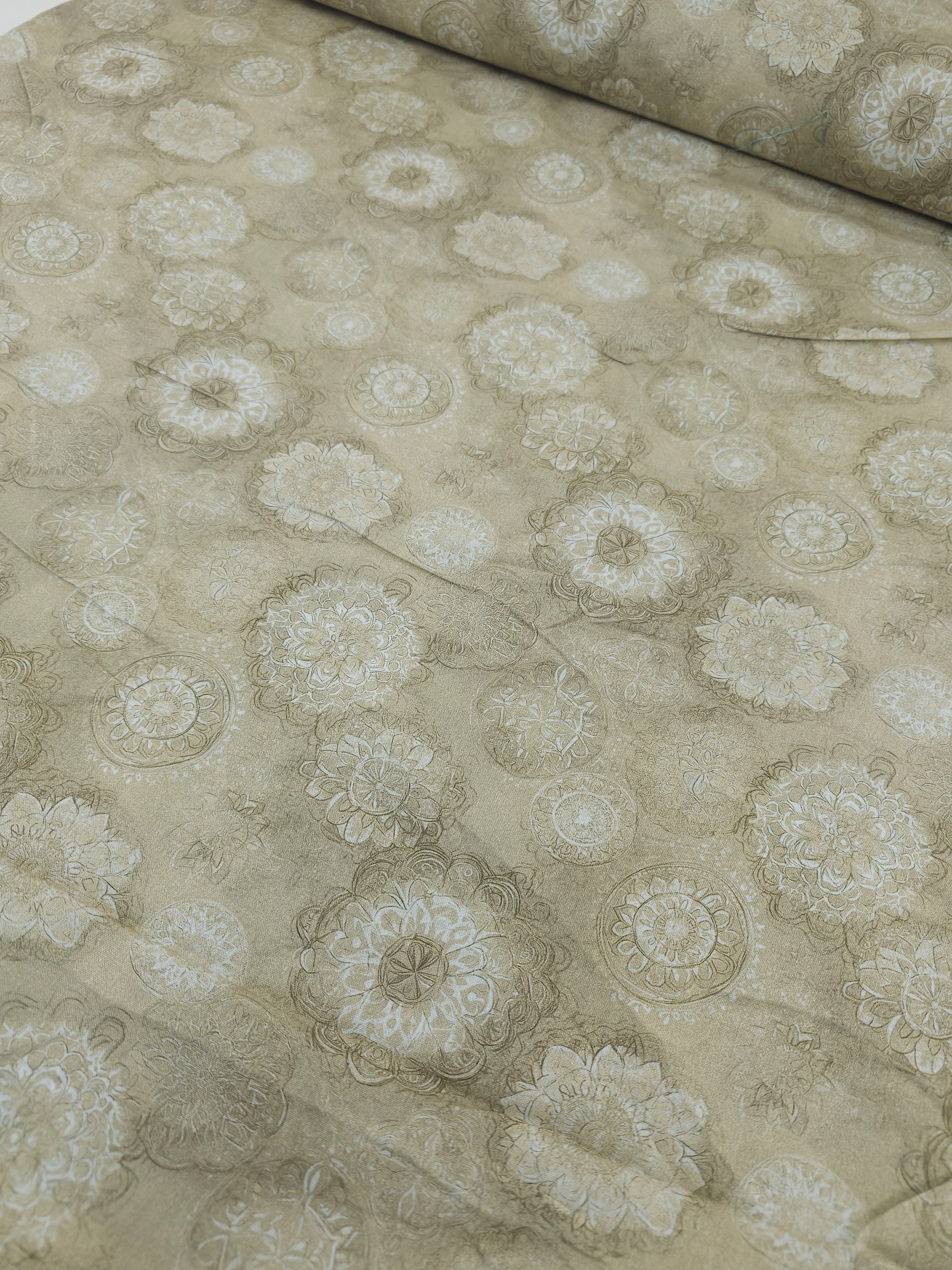 Pale Beige Spiral Medallion 100% Cotton 106” *EXTRA WIDE*