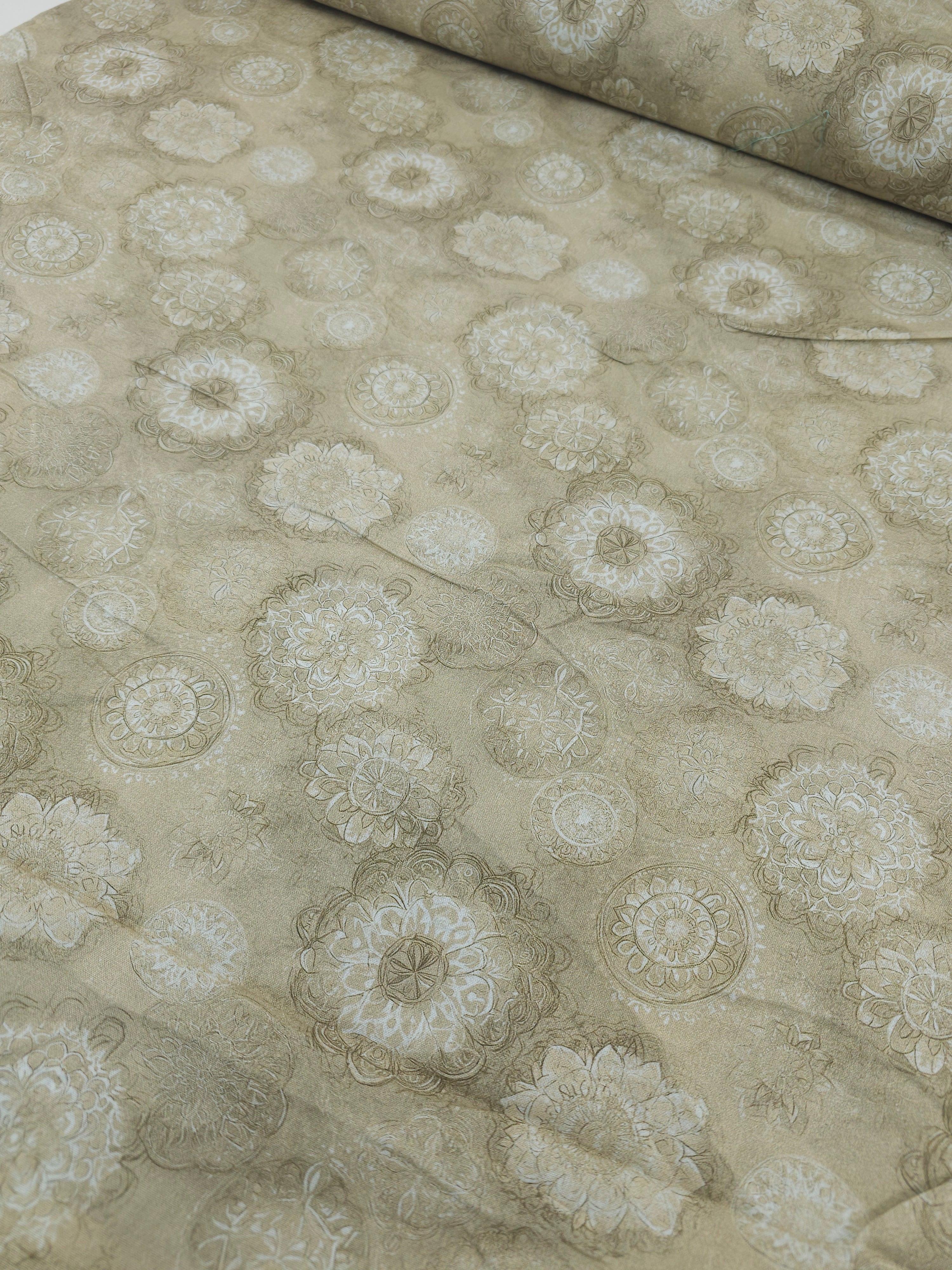 Pale Beige Spiral Medallion 100% Cotton 106” *EXTRA WIDE*