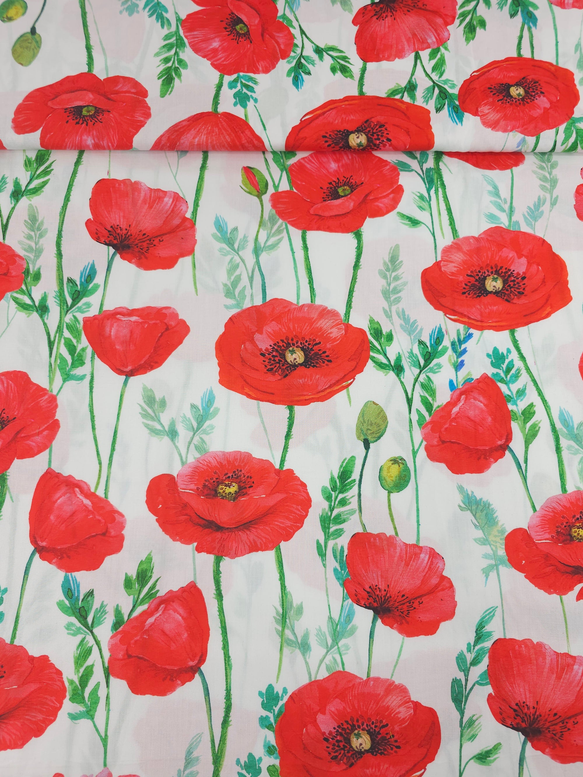 Poppy Flowers 100% Cotton 57"